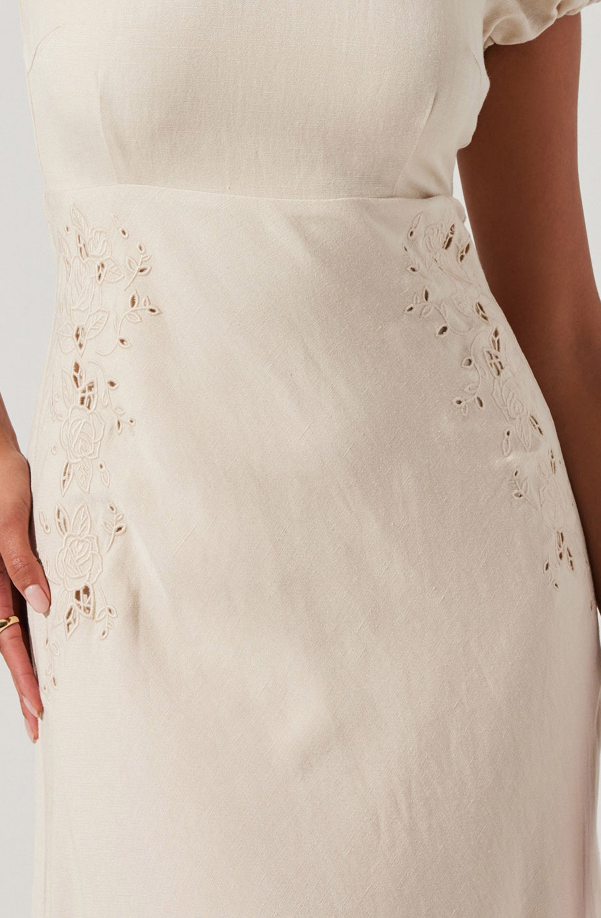 Leocadia Embroidered Puff Sleeve Dress、mySite、solidvoid