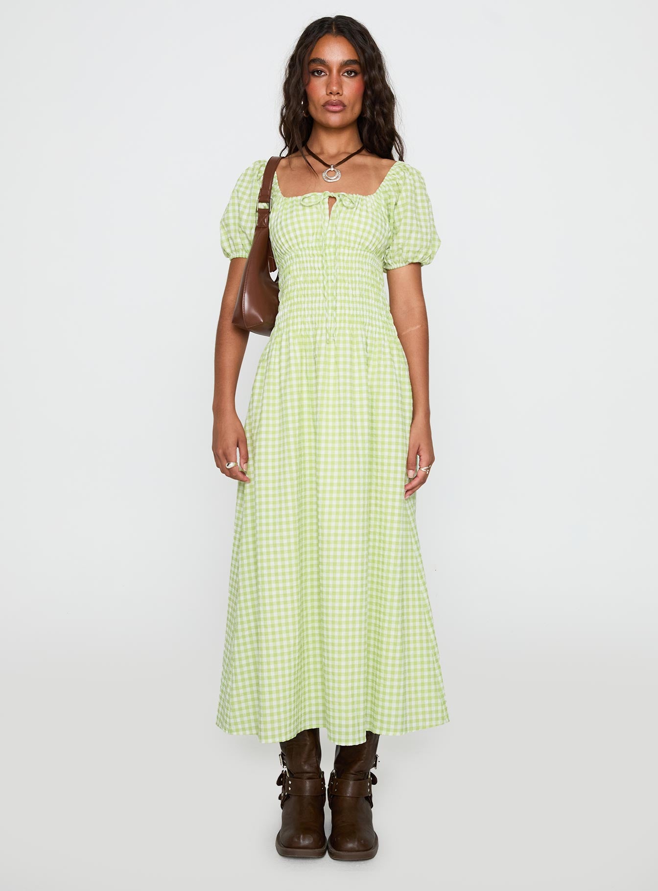 More Than Butterflies Maxi Dress Green Check、mySite、solidvoid