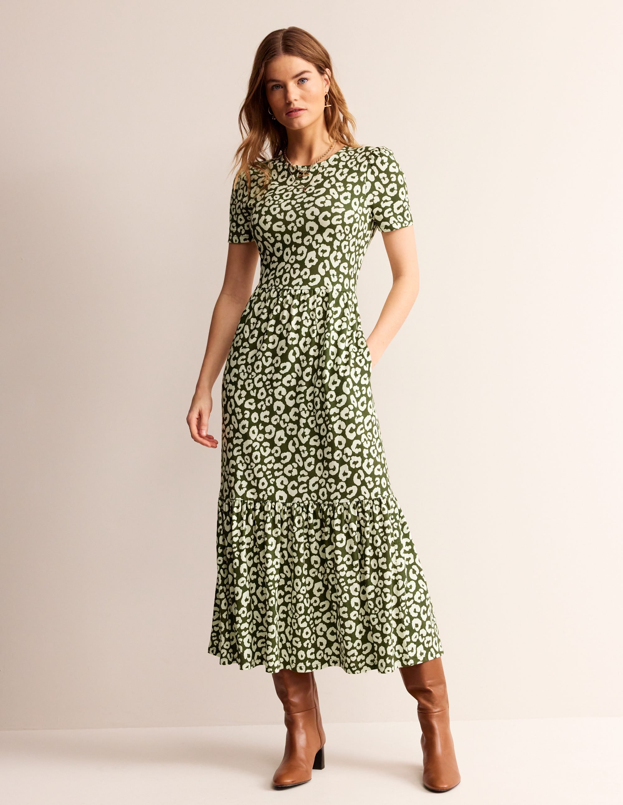  Emma Tiered Jersey Midi Dress-Moss, Animal Cheetah、mySite、ashleygrahame