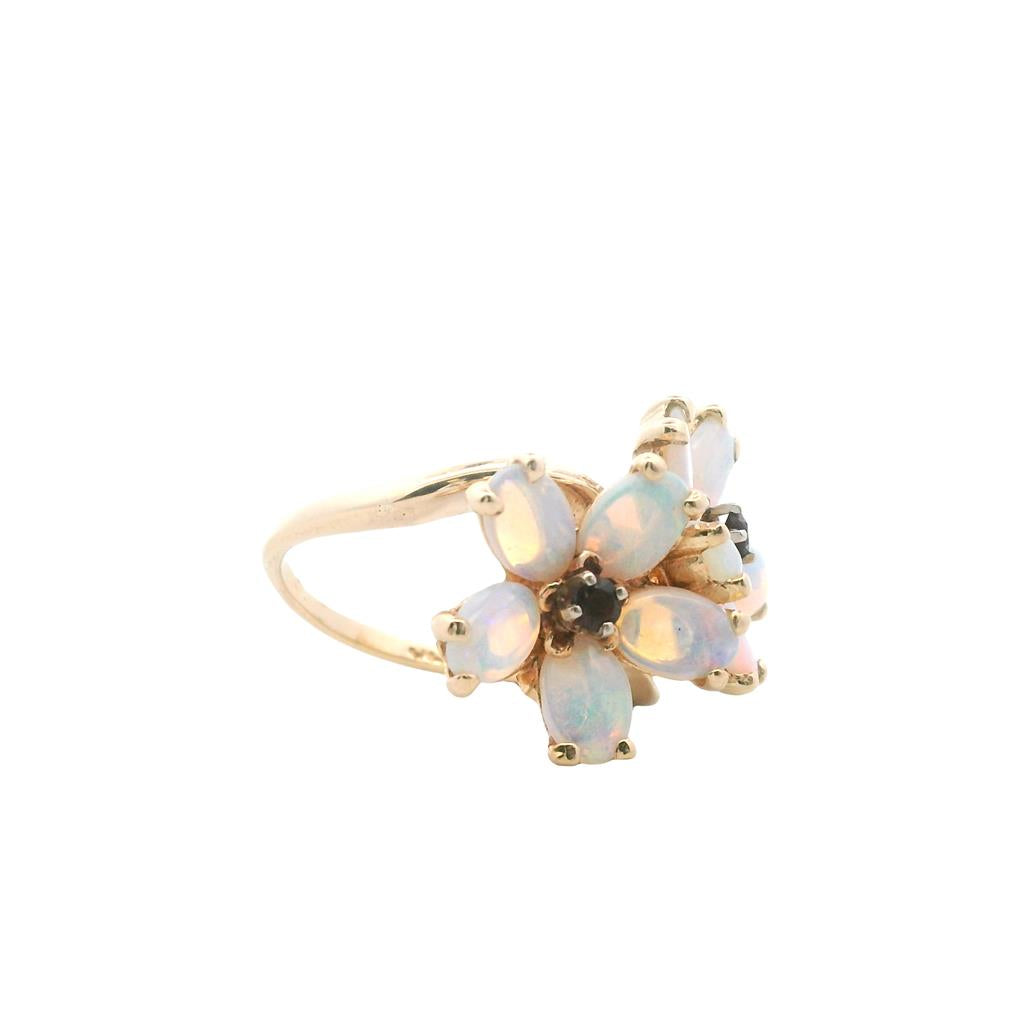 Estate 14K Yellow Gold 2.93ctw Opal & Garnet Flower Ring、mySite、botmansion