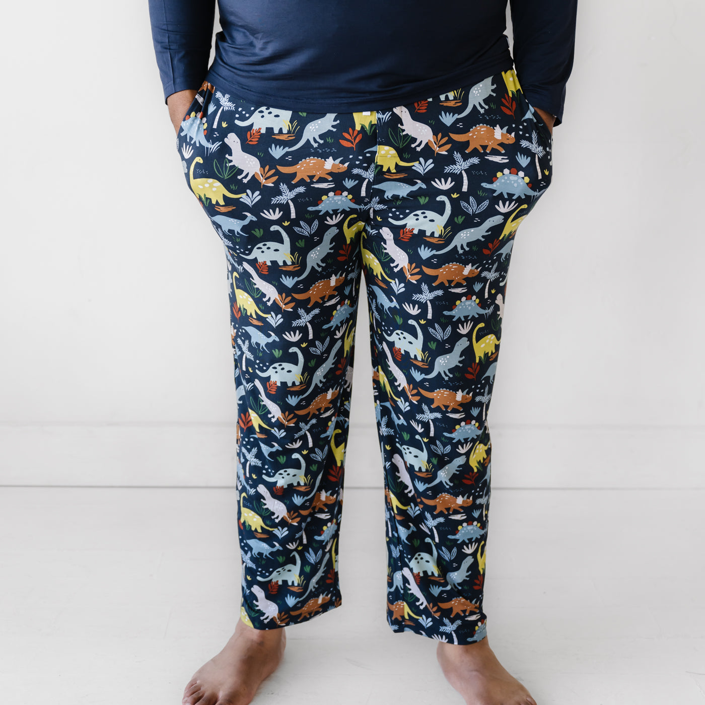Navy Jurassic Jungle Men's Pajama Pants、mySite、g9winljtr