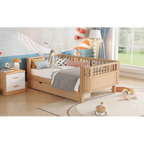 Twin Size Wood Platform Bed for Kids, Wood Low Profile Twin Bed with Rails for Girls and Boys, Natural (Patented Design) , Expect Arrival Date 2025/9/15、、eastwooduniform