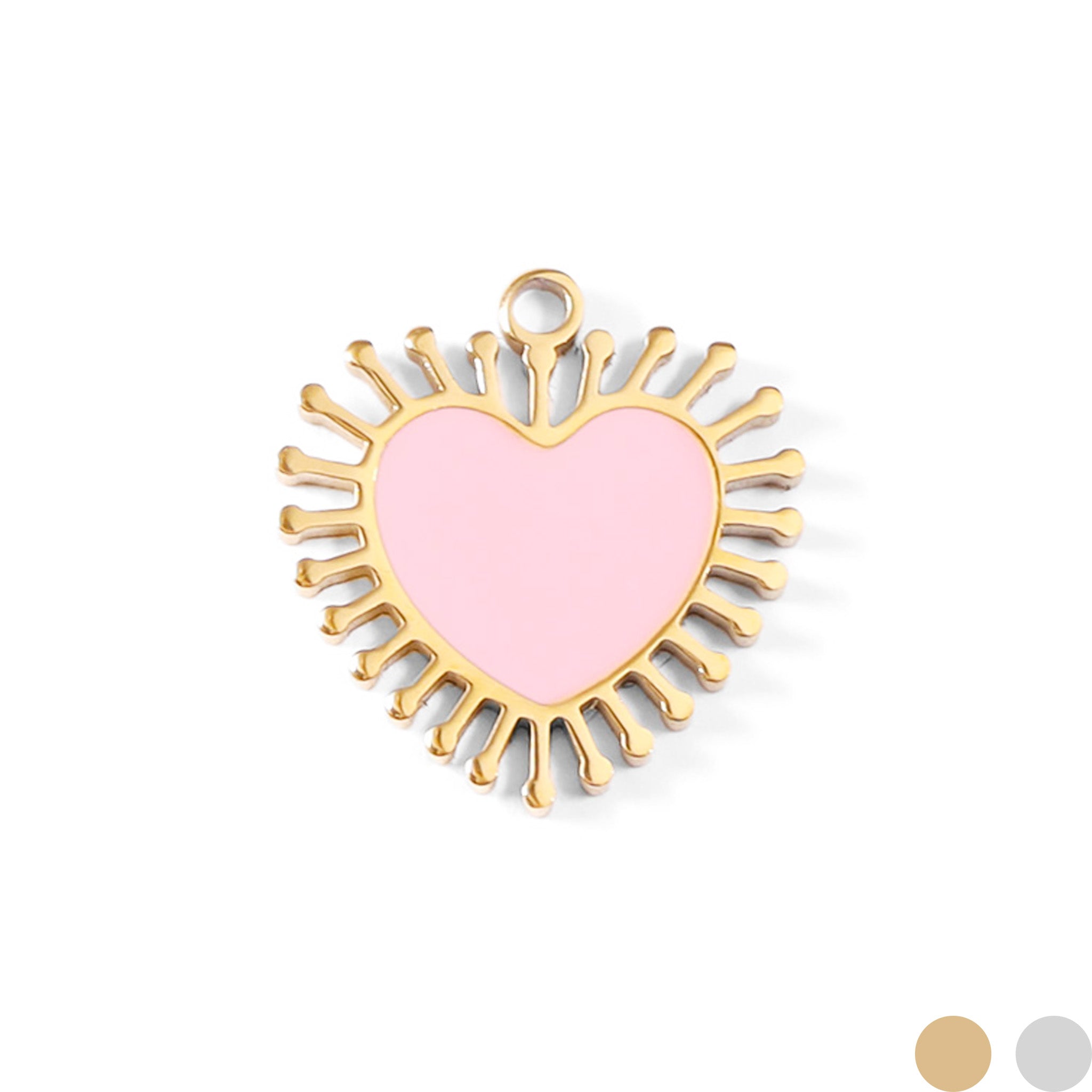 18K Gold PVD Stainless Steel Epoxy Pink Sun Ray Heart Charm / PDL0028、mySite、dreamappss