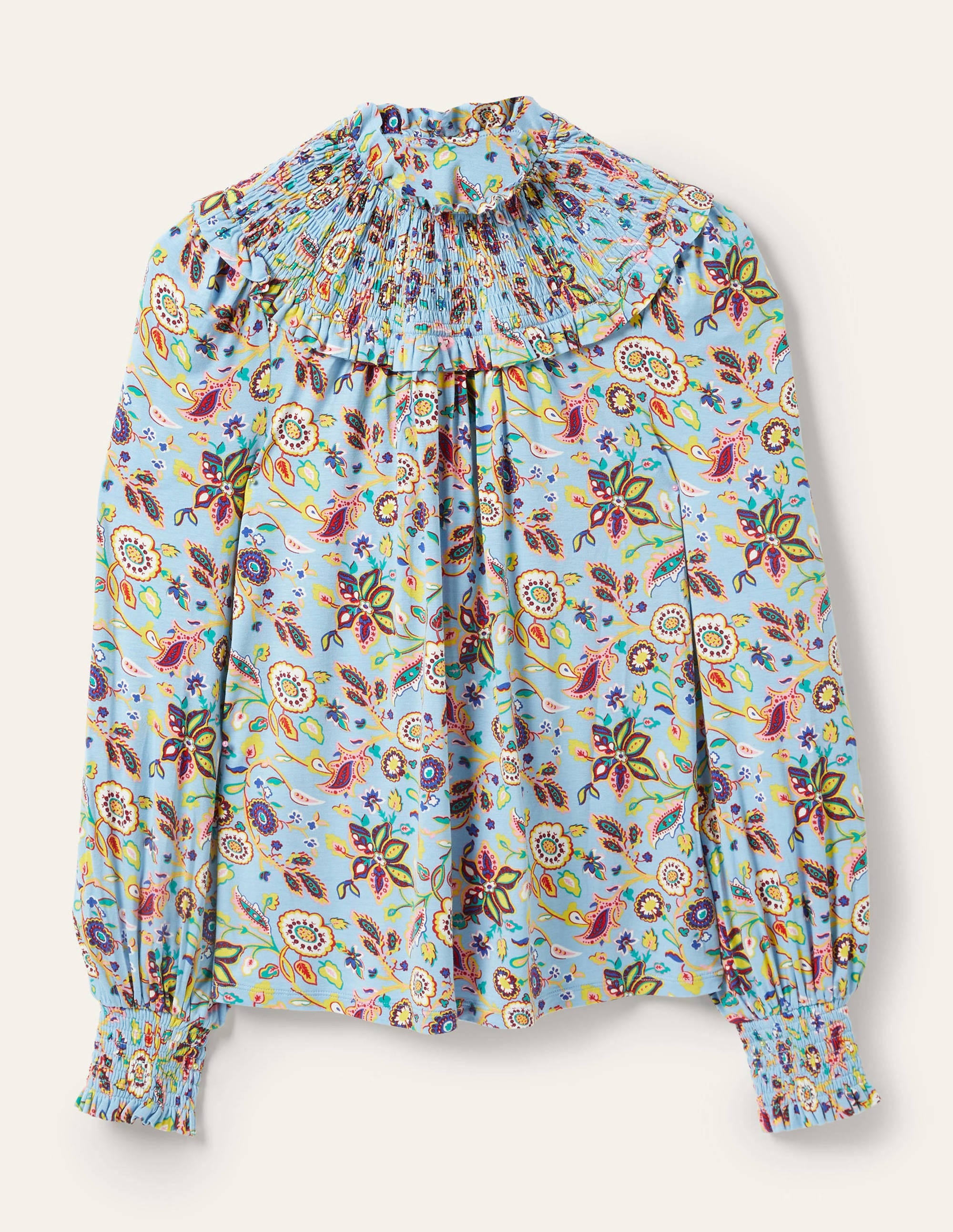  Smocked Neck Jersey Top-Dusty Blue, Opulent Paradise、mySite、ashleygrahame