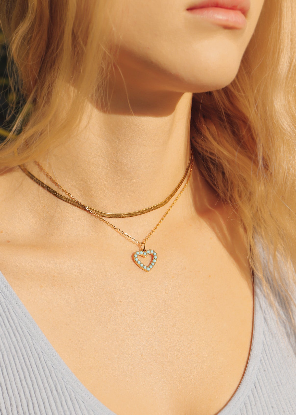 18K Gold PVD Stainless Steel Turquoise Stone Heart Charm / PDL0231、mySite、dreamappss