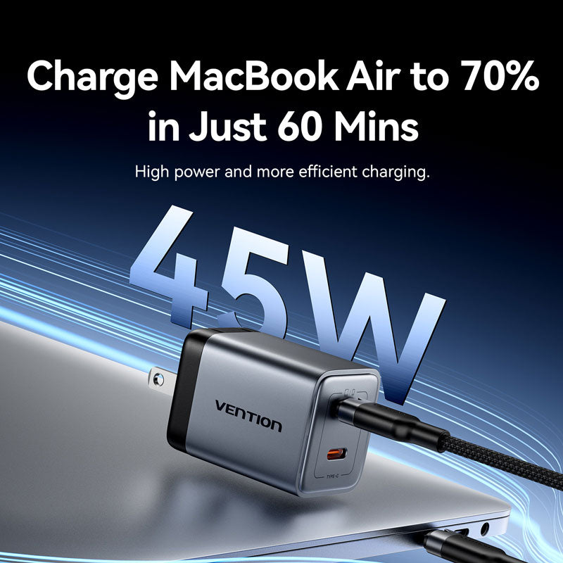 Vention 2-Port USB (C + C) GaN Charger (45W/45W) US-Plug Gray、mySite、fannypackpong