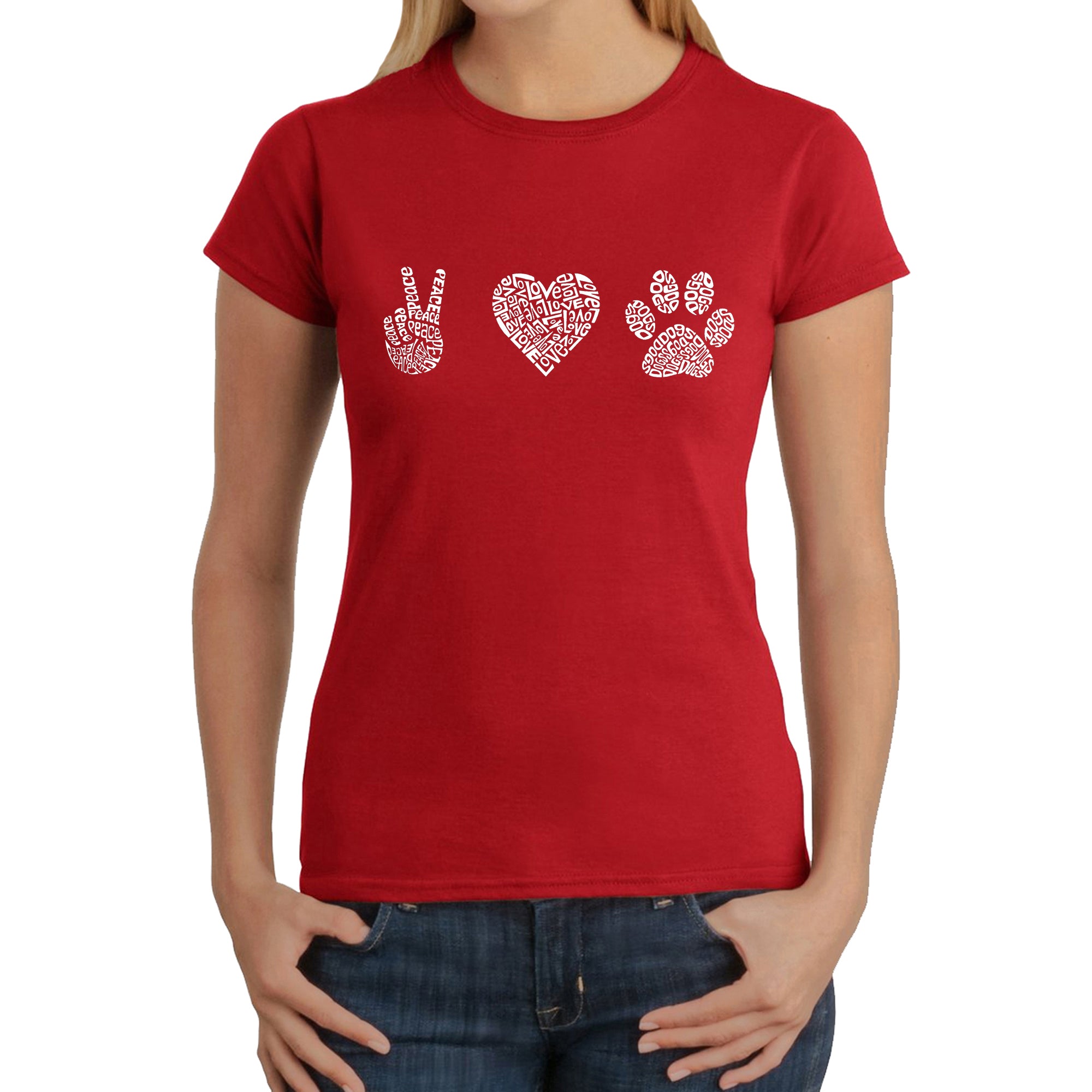 Peace Love Dogs - Women's Word Art T-Shirt、mySite、camillekostekn