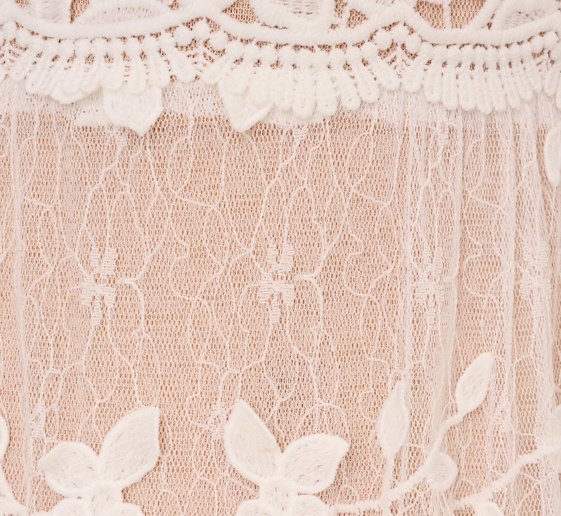 Lace Embroidered V Neck Dress With Elbow Sleeves In Ivory Nude、mySite、solidvoid