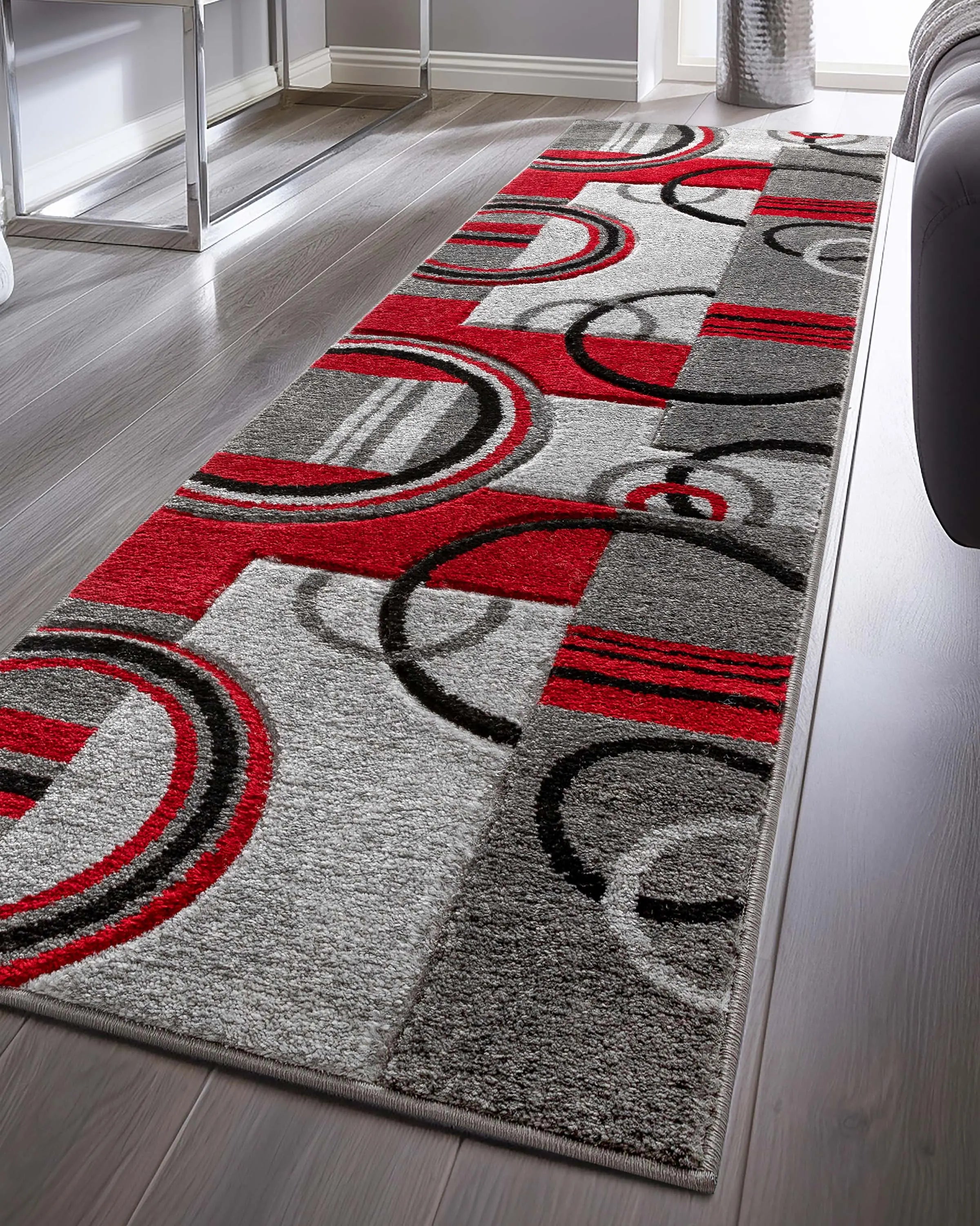 Galaxy Waves Grey Red Modern Geometric Rug、mySite、gigharbornorthrealestate