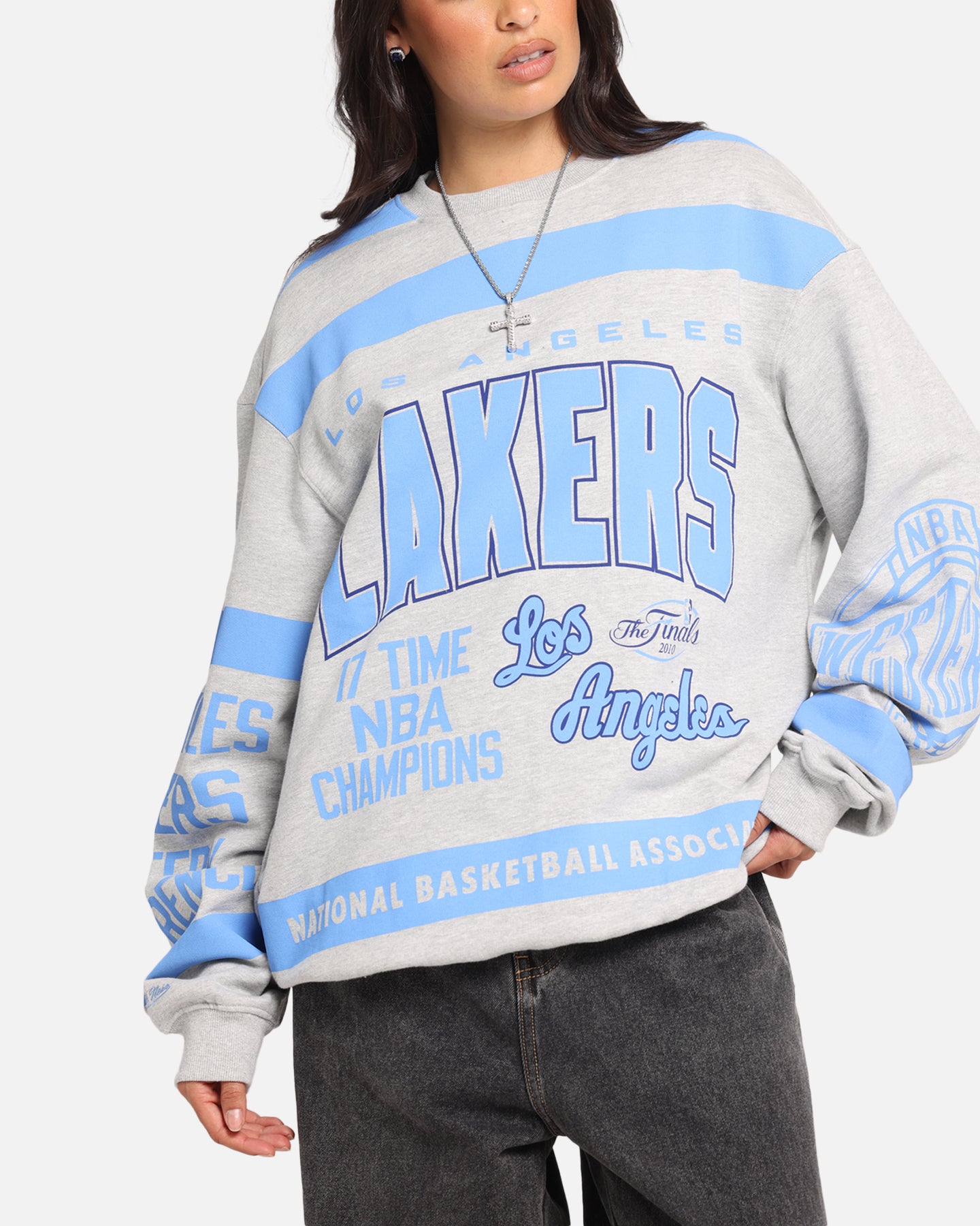 Mitchell & Ness Los Angeles Lakers Letterform Crewneck Grey Marle、mySite、zt4zffjzw