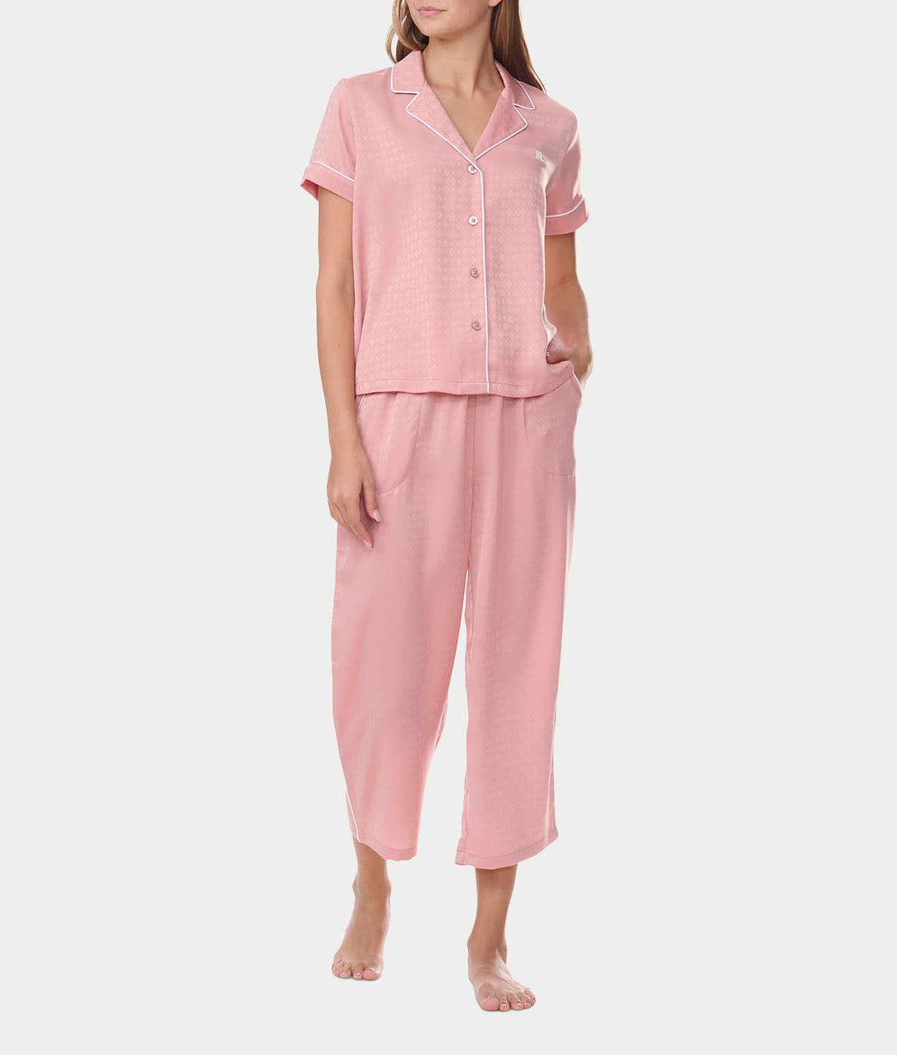  Notch Collar Cropped Woven Pajama Set、mySite、justintrudeaud