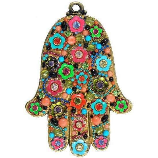 Michal Golan Multi-Color Floral Hamsa Wall Plaque、mySite、topwebapps