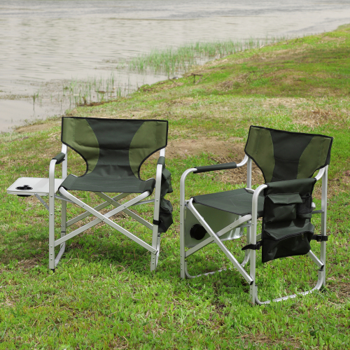  2-piece Padded Folding Outdoor Chair with Side Table and Storage Pockets,Lightweight Oversized Directors Chair for indoor, Outdoor Camping, Picnics and Fishing,Green、、yumabirdnaturehistoryfestival
