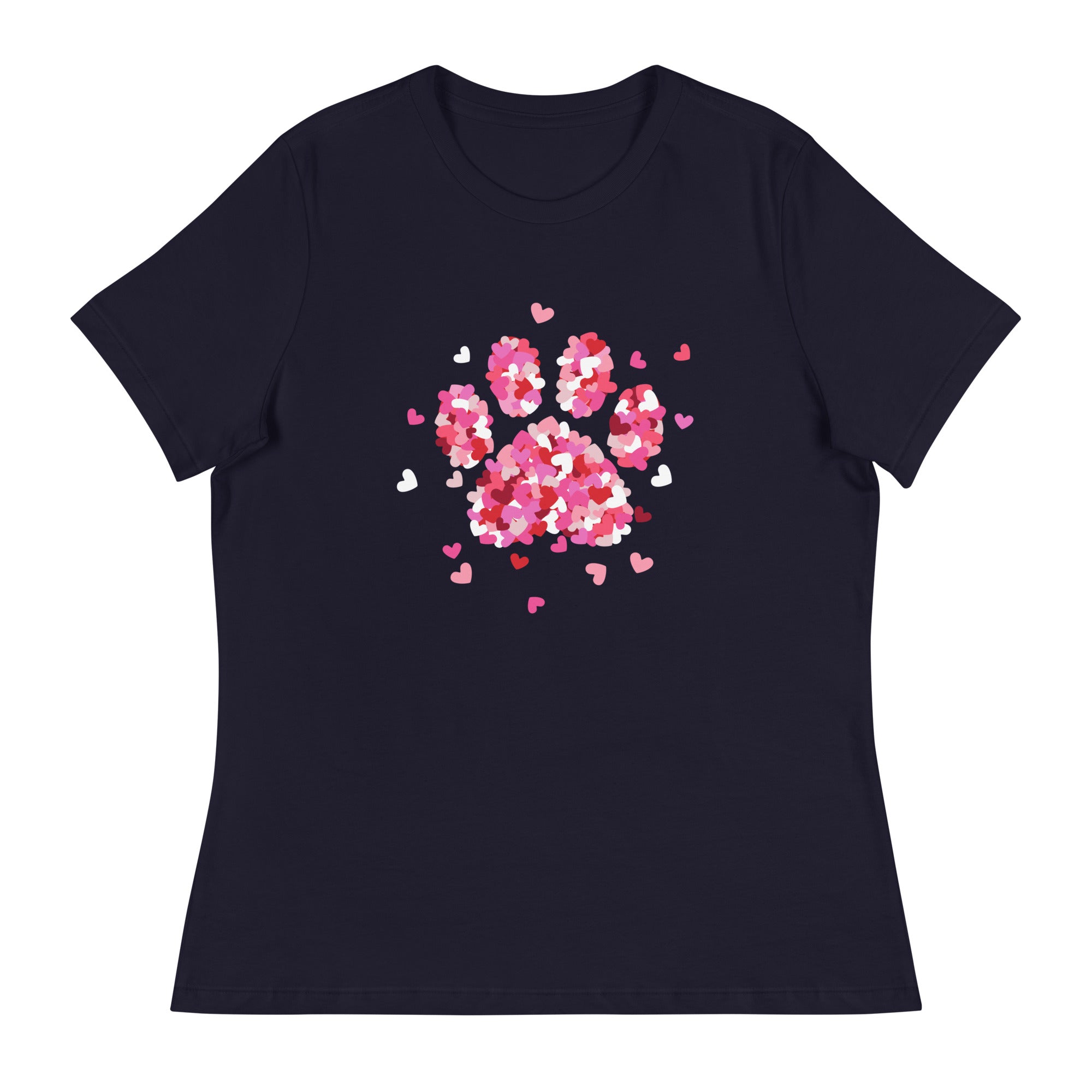 Pink Paw Print of Hearts Women's Relaxed T-Shirt、mySite、camillekostekn