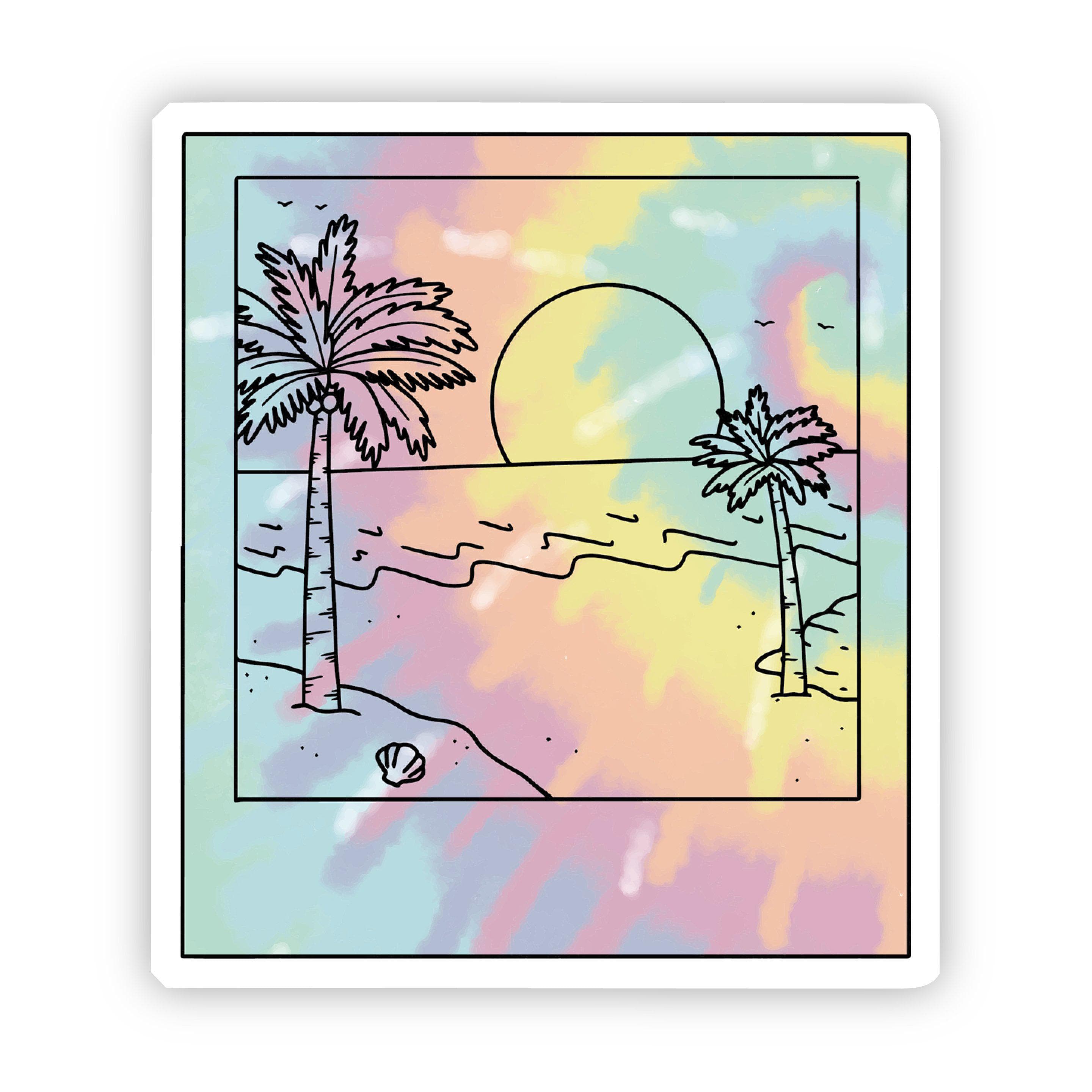  Sunset Picture Tie Dye Aesthetic Sticker、mySite、elrpsem3k