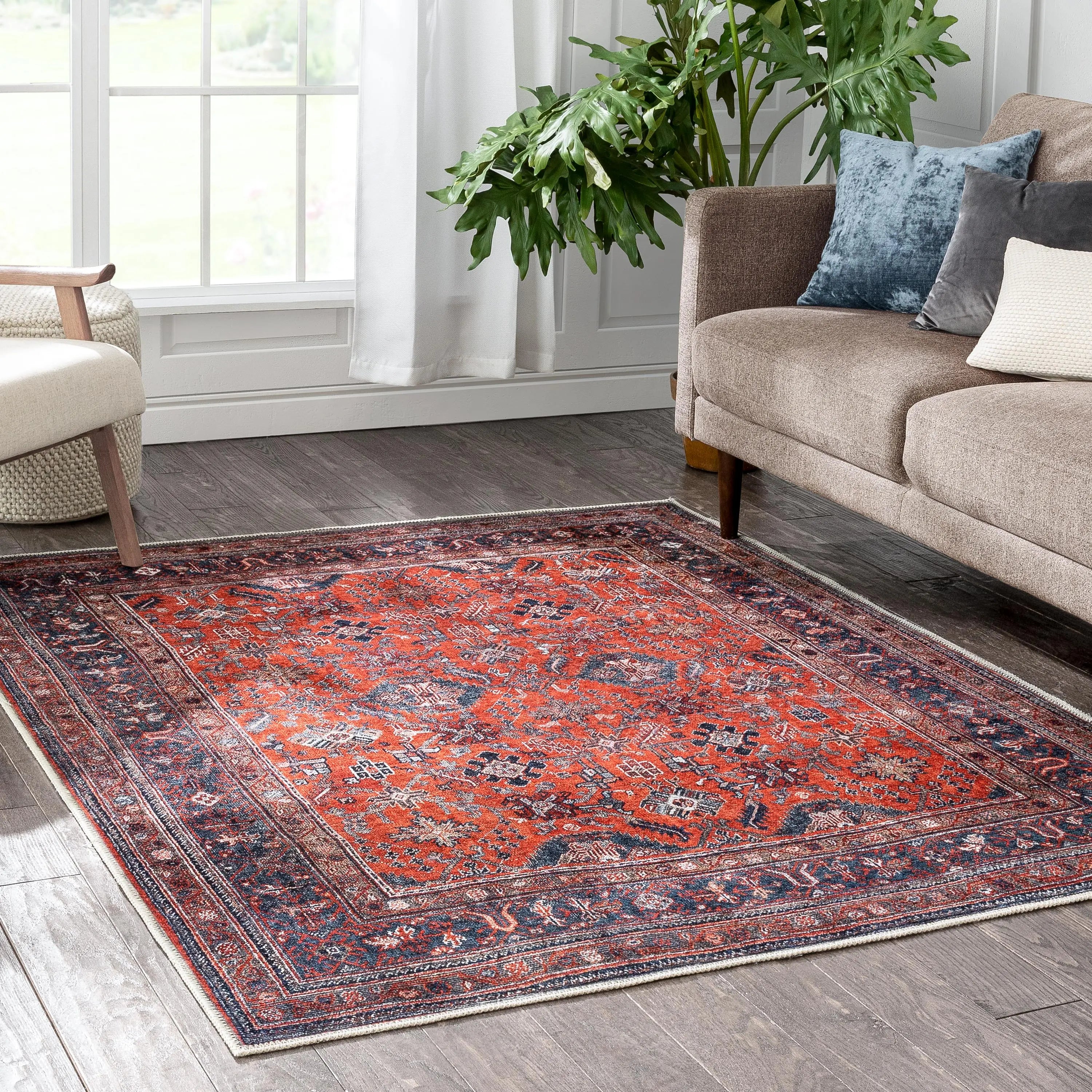 Daliah Machine Washable Vintage Persian Oriental Red Flat-Weave Rug、mySite、gigharbornorthrealestate