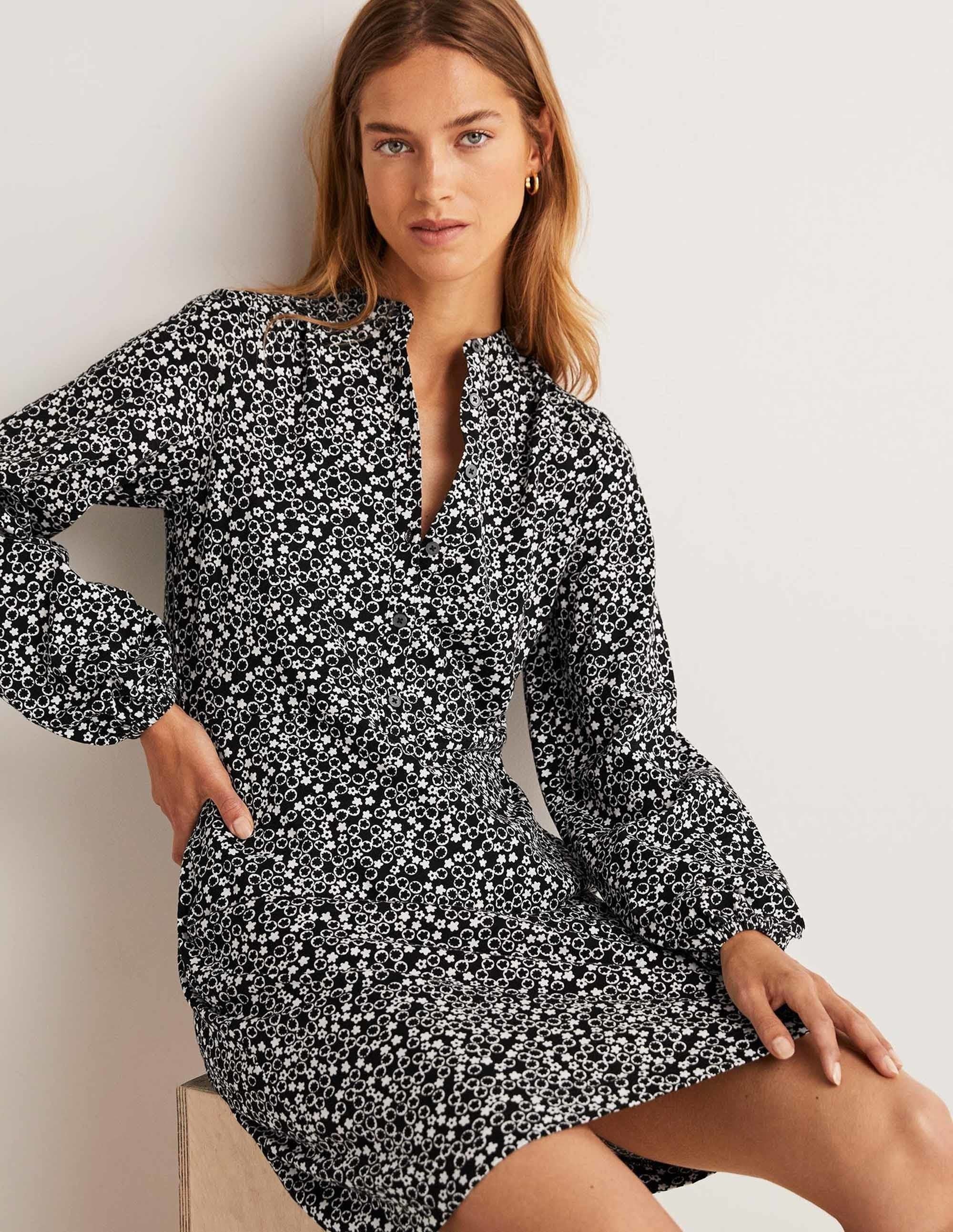  Belted Jersey Shirt Dress-Black, Floral Pebble、mySite、ashleygrahame