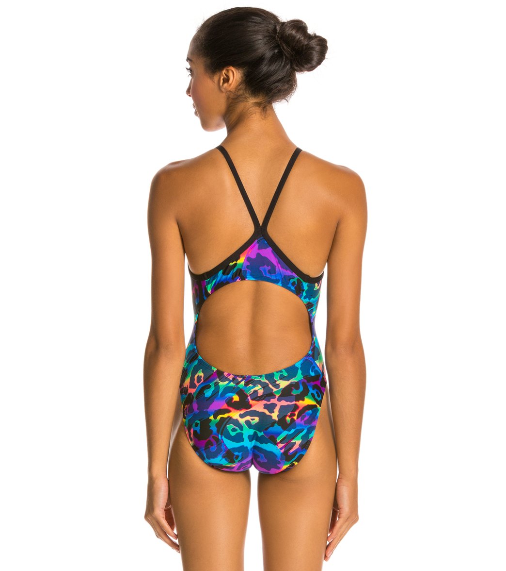 Illusions Camo Glow Pink/Blue Thin Strap One Piece Swimsuit、mySite、noshort