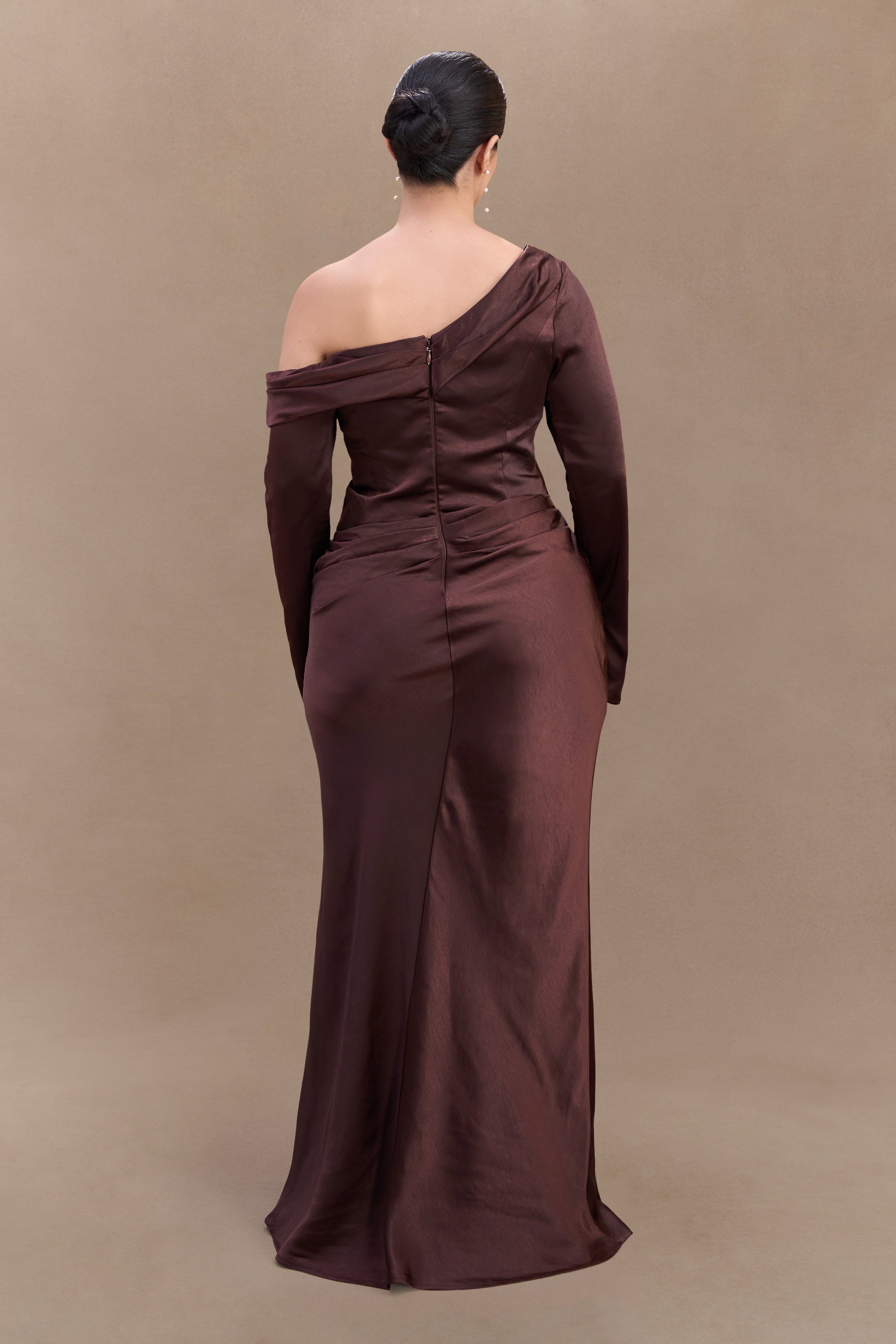 Iris Long Sleeve Satin Maxi Dress - Dark Chocolate、mySite、solidvoid