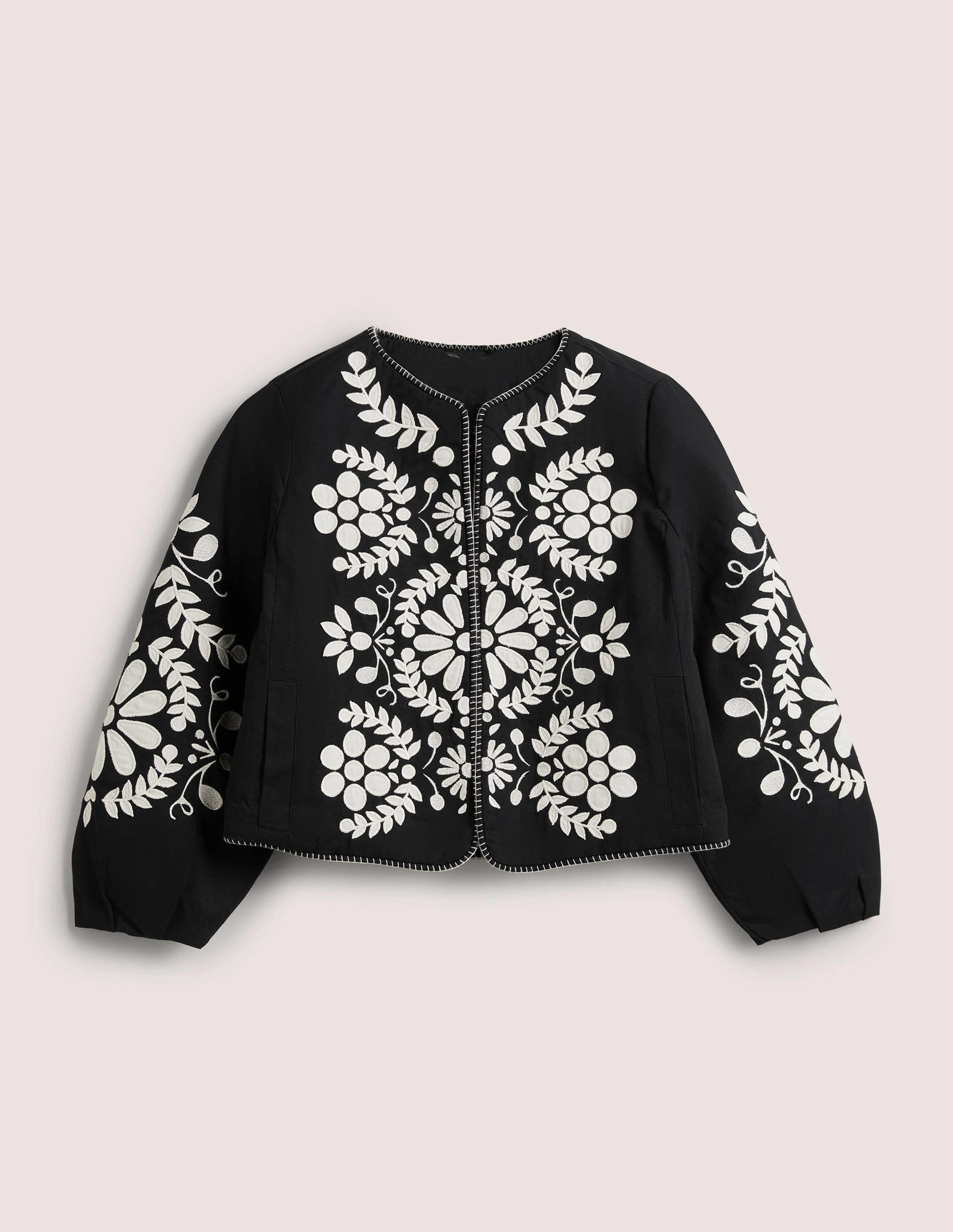  Embroidered Cropped Jacket-Black with Taupe、mySite、ashleygrahame
