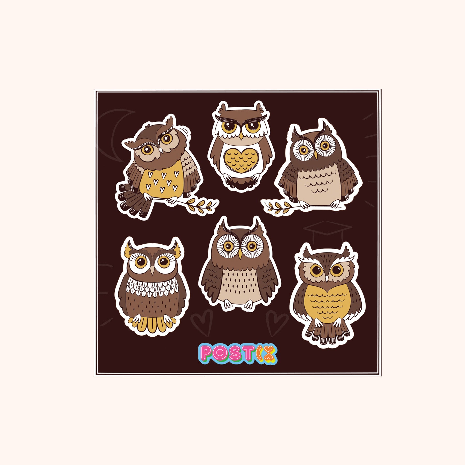  Curious Owls Square Sticker Sheet、mySite、ghnorth