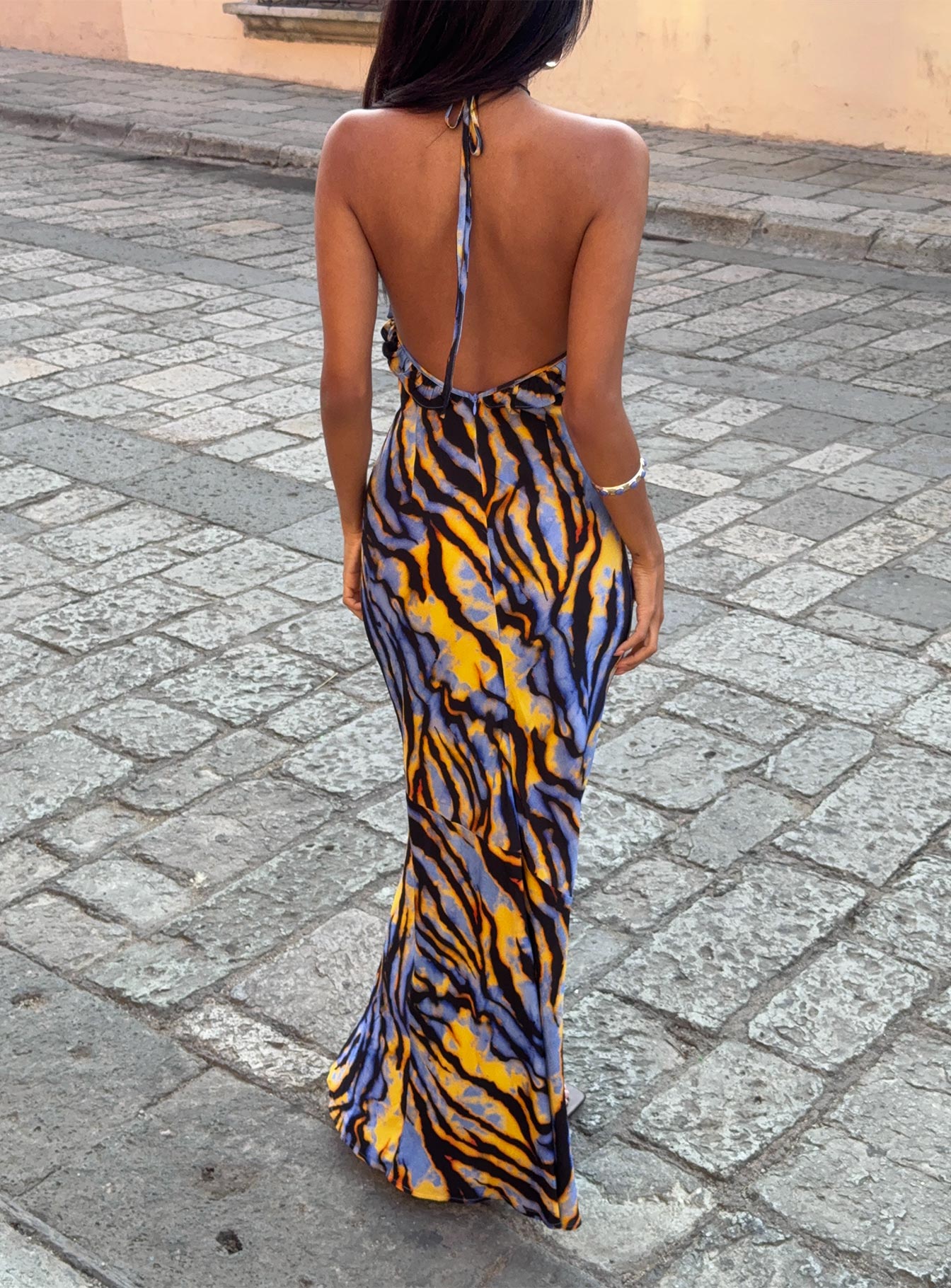 Virginia Beach Backless Maxi Dress Blue Zebra、mySite、solidvoid