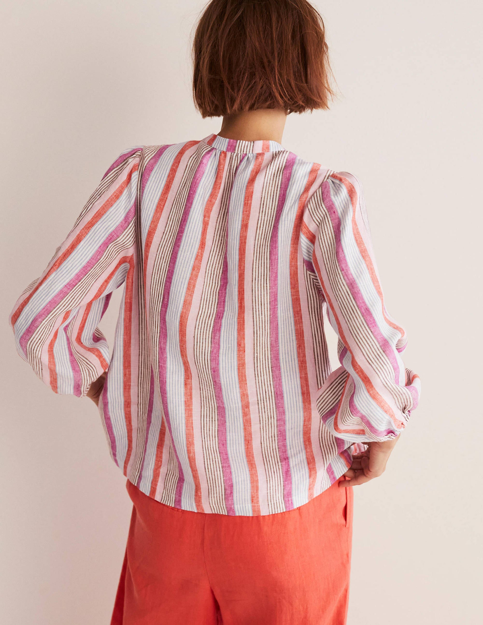  Becky Full Sleeve Linen Blouse-Firecracker, Cameo Pink Stripe、mySite、ashleygrahame