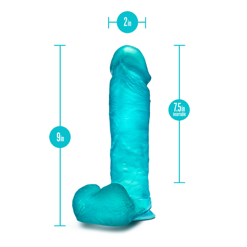 B Yours Plus By Blush® | Mount N’ Moan Teal 9.5-Inch Long Dildo With Balls & Suction Cup Base、mySite、bottomscart