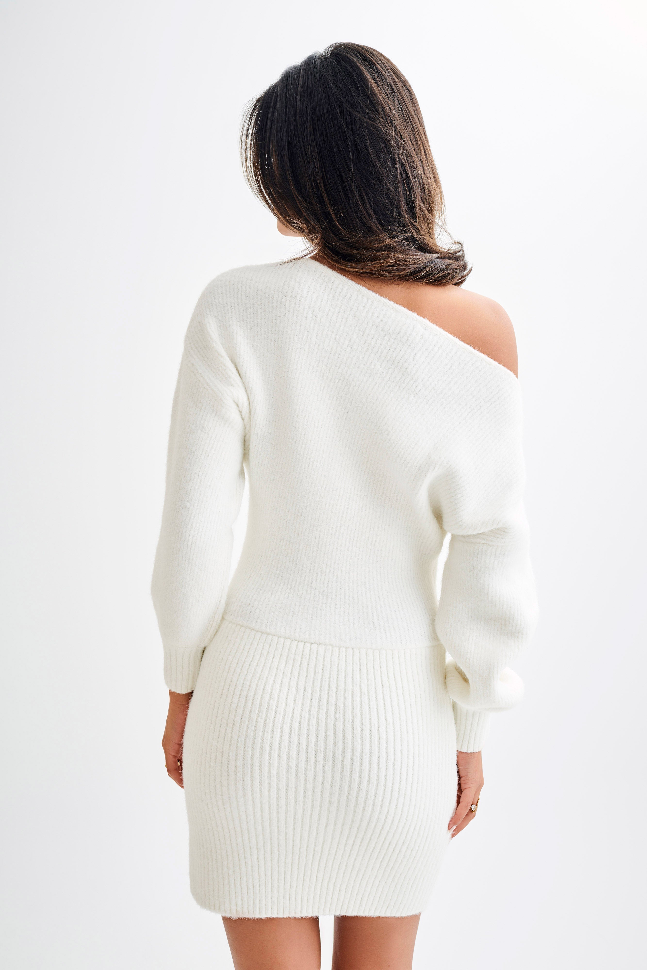 Rafferty Boat Neck Knit Mini Dress - Ivory、mySite、solidvoid