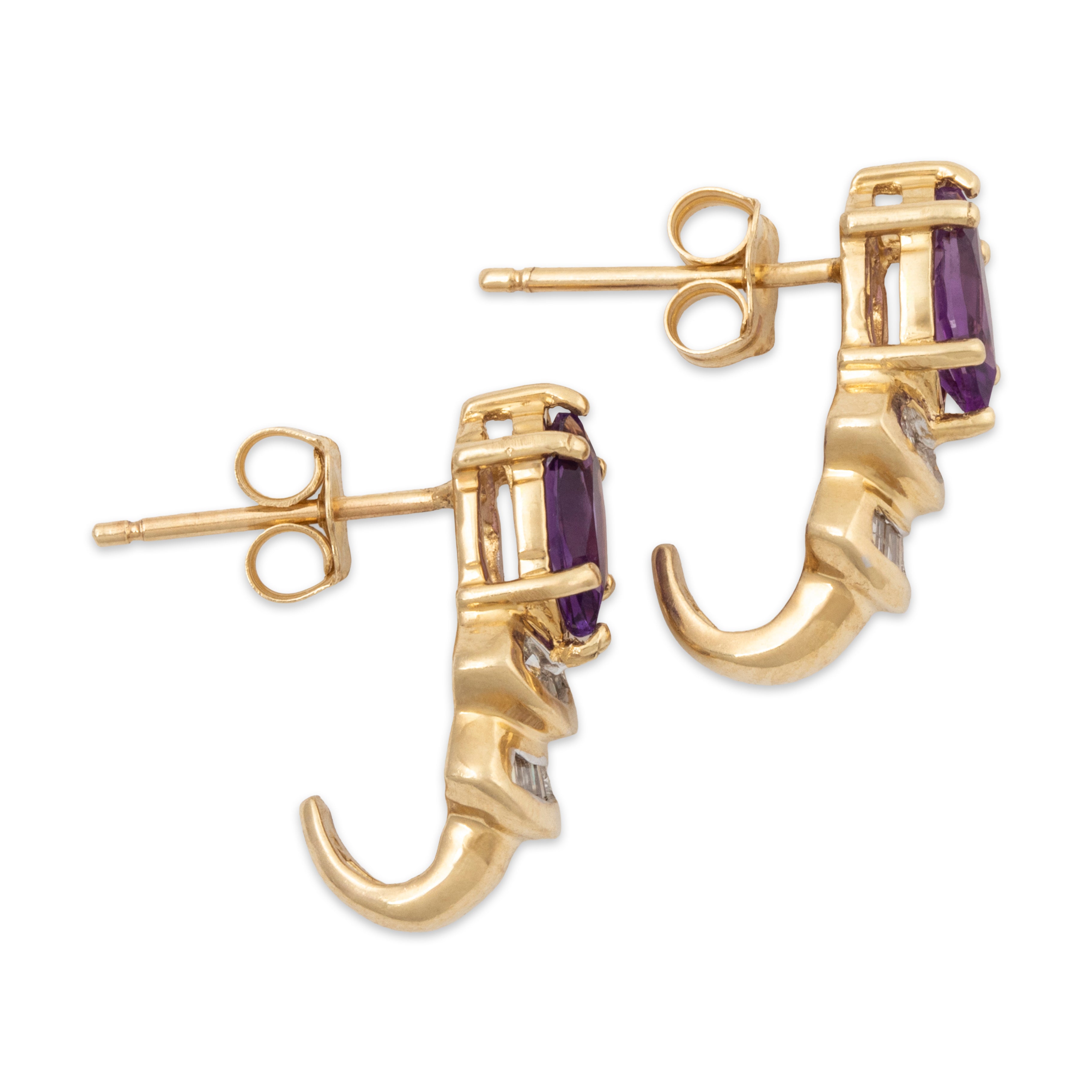 Vintage 14k Yellow Gold Amethyst Diamond Post Earrings、mySite、hinf8tx79
