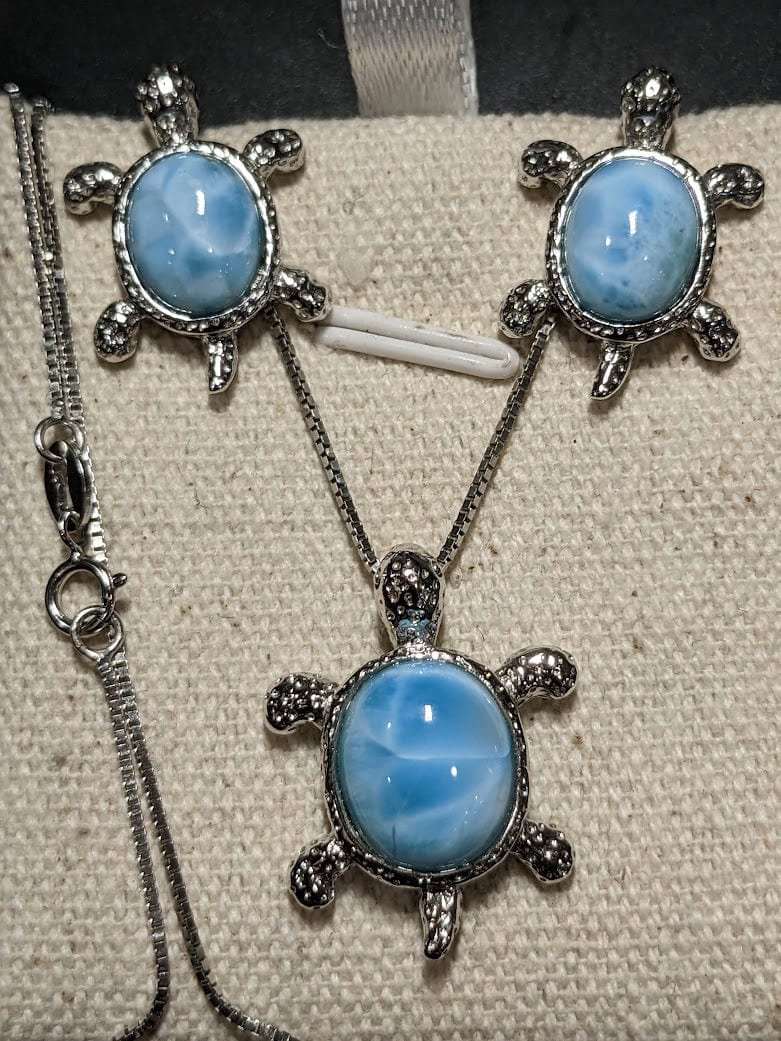 Turtle Jewelry SET in 925 Sterling Silver Natural Larimar、mySite、g9winljtr