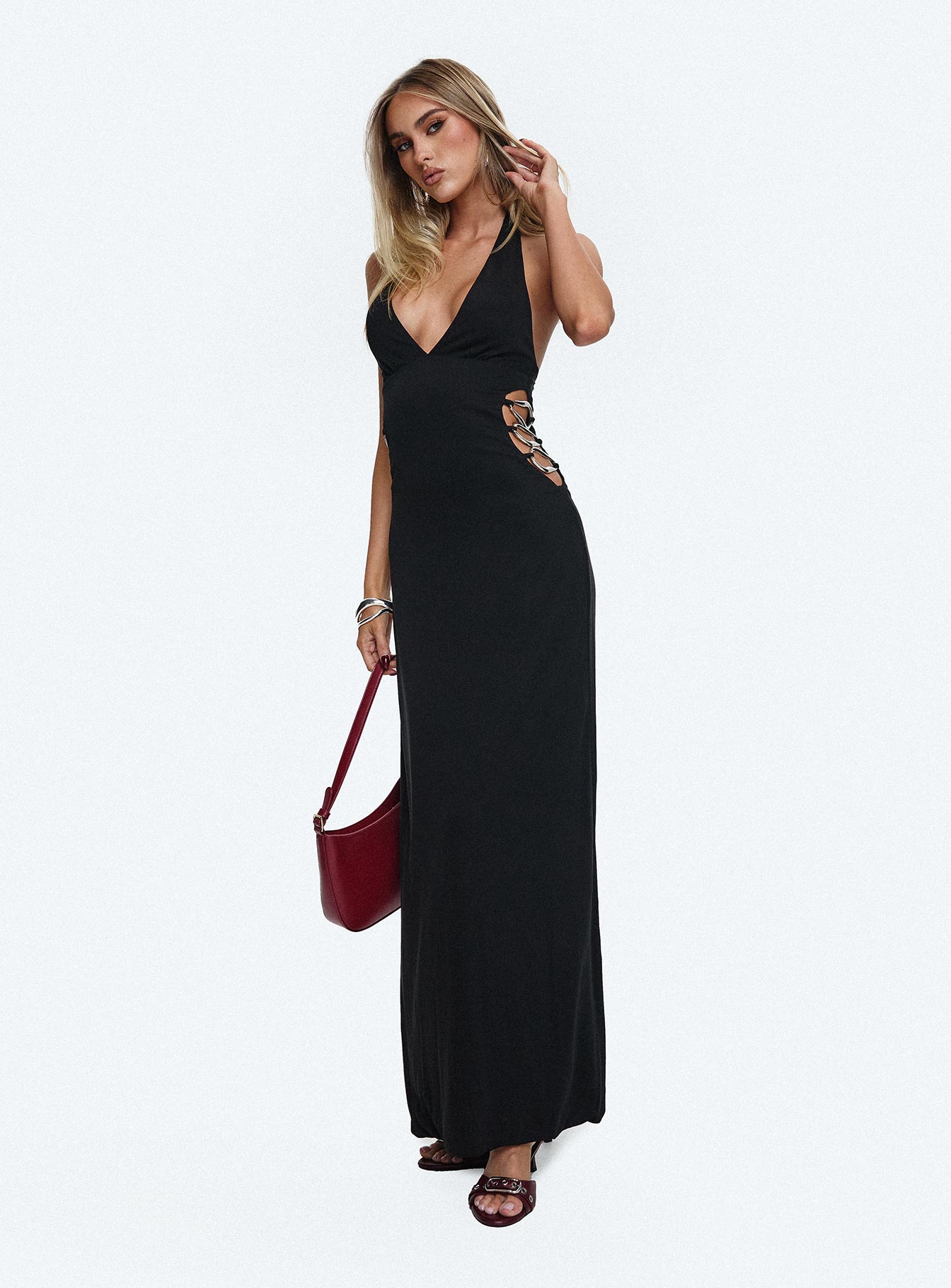 Make A Fortune Hardware Halter Maxi Dress Black、mySite、solidvoid