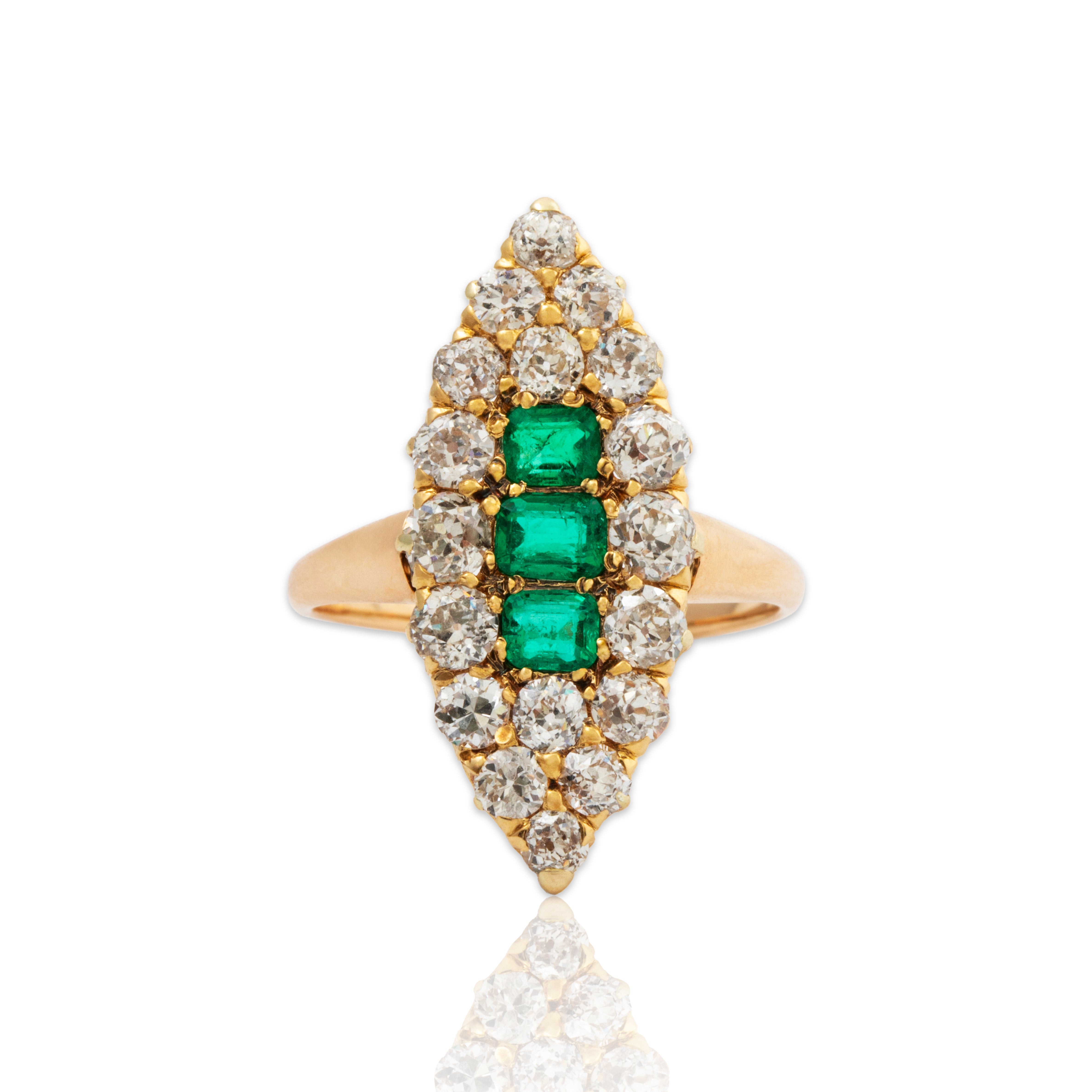 Antique Victorian 14k Rosy Yellow Gold 1.738cttw Old Mine Diamond Emerald Ring、mySite、hinf8tx79