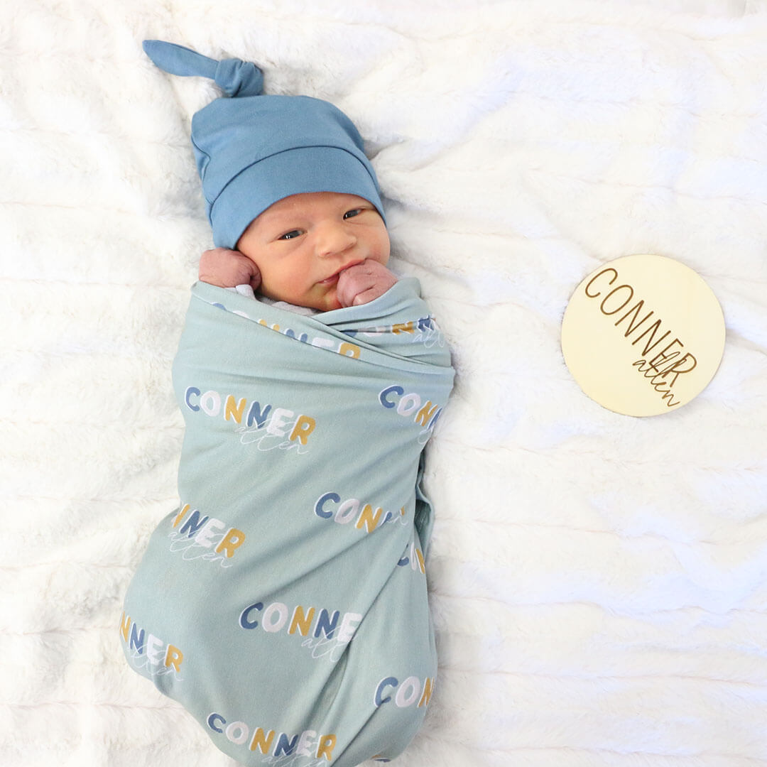  Dusty Moss Retro Personalized Baby Name Swaddle Blanket、mySite、layawaytickets