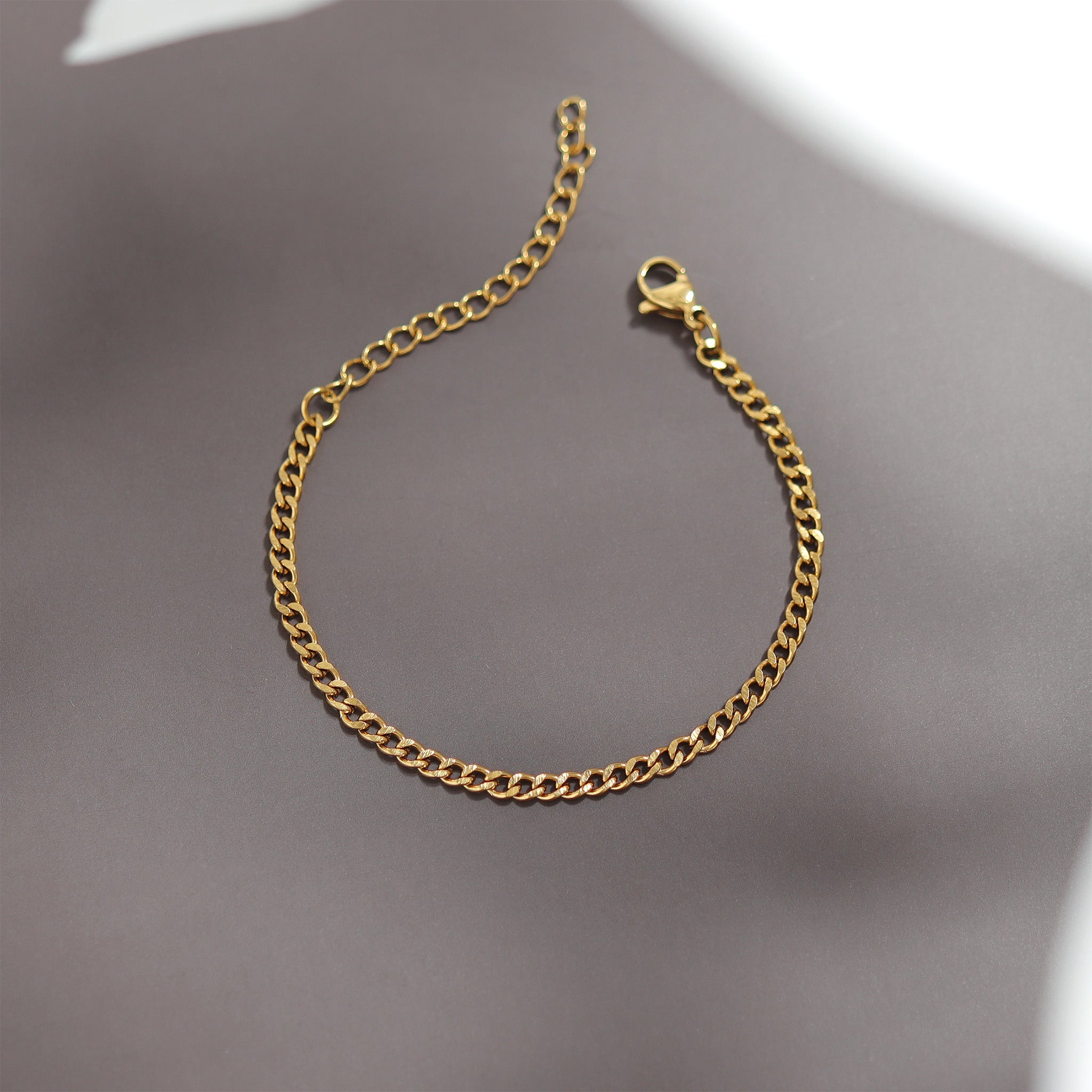 18K Gold PVD Stainless Steel Diamond Cut Curb Chain Bracelet / BRJ9098、mySite、dreamappss