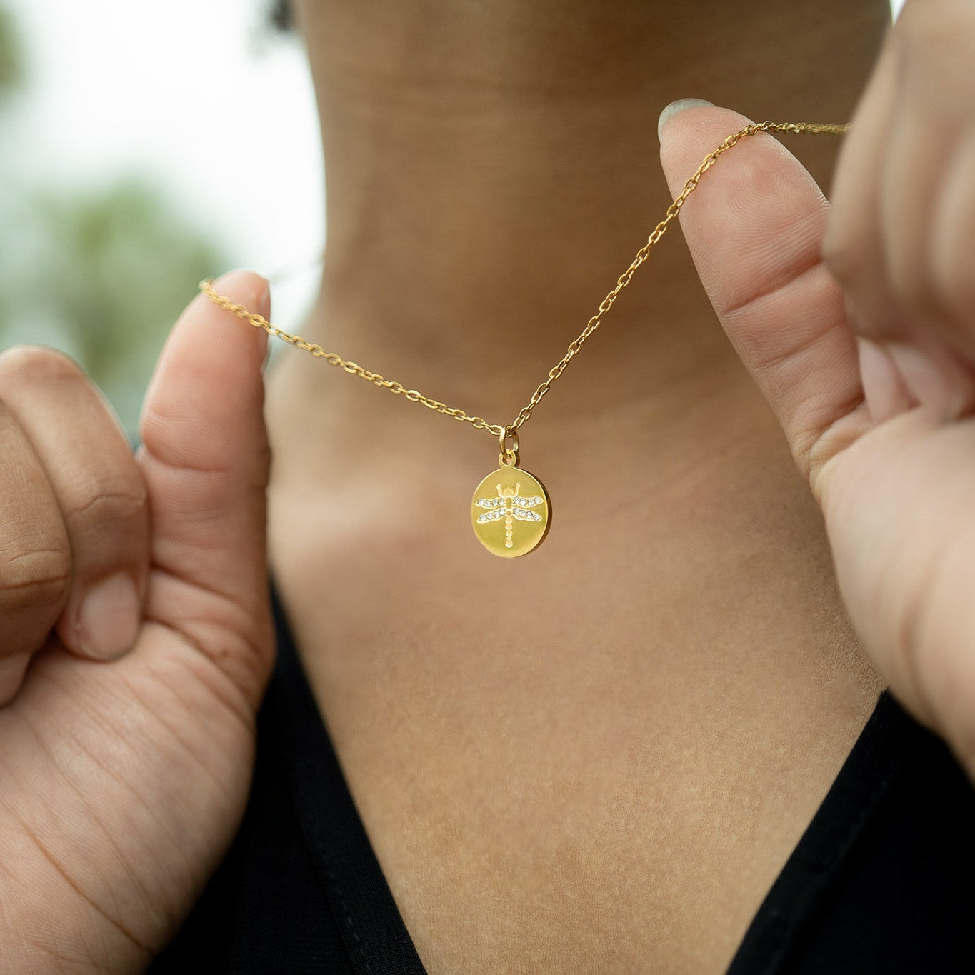 18K Gold PVD Stainless Steel Stone Dragonfly Pendant Necklace / CHN0087、mySite、dreamappss