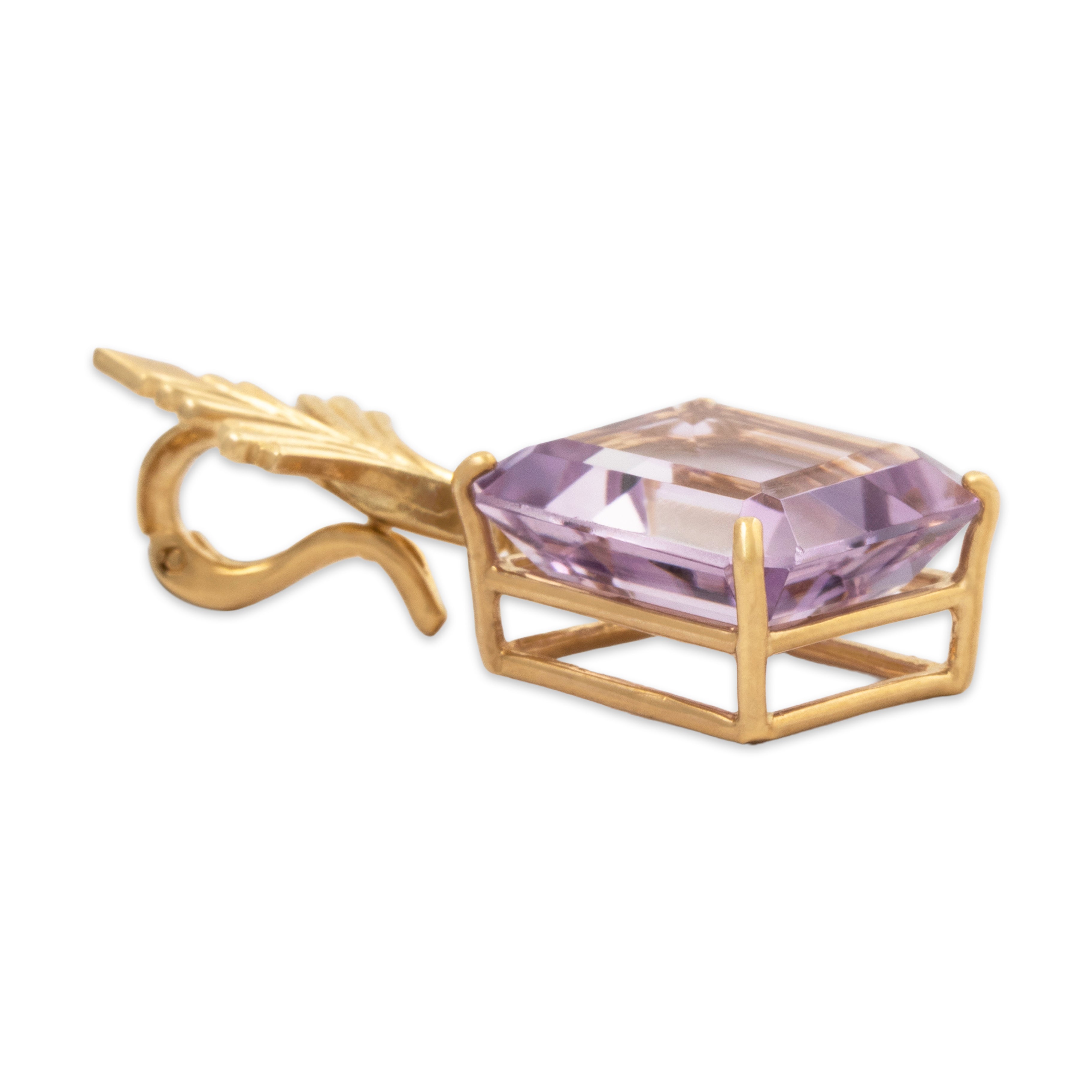 Vintage Large 14k Yellow Gold 7.8ct Amethyst Stunning Emerald Cut Slide Pendant、mySite、hinf8tx79