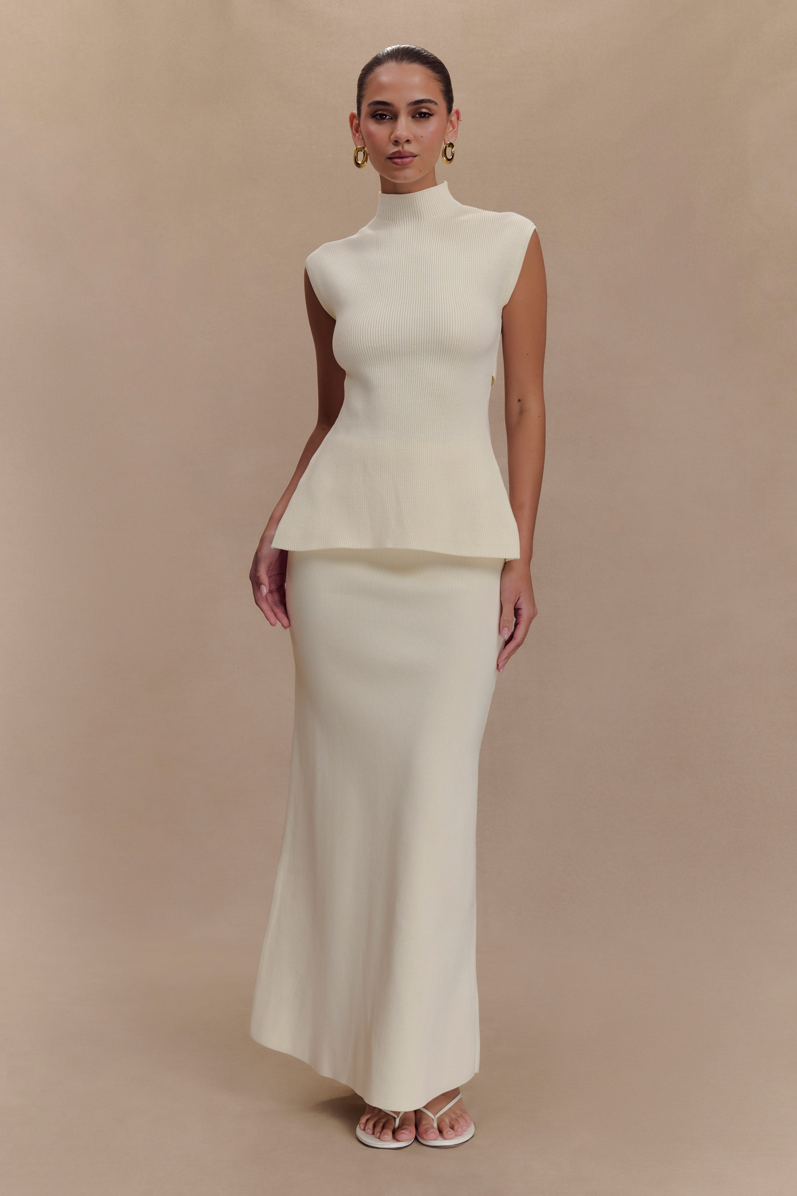 Maxine Knit Maxi Skirt - Ivory、mySite、solidvoid