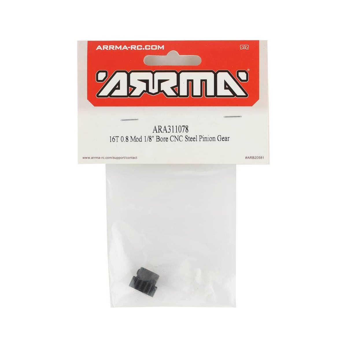  ARA311078, Arrma CNC Steel Mod 0.8 Pinion Gear (1/8 Bore) (16T)、mySite、merchandisen