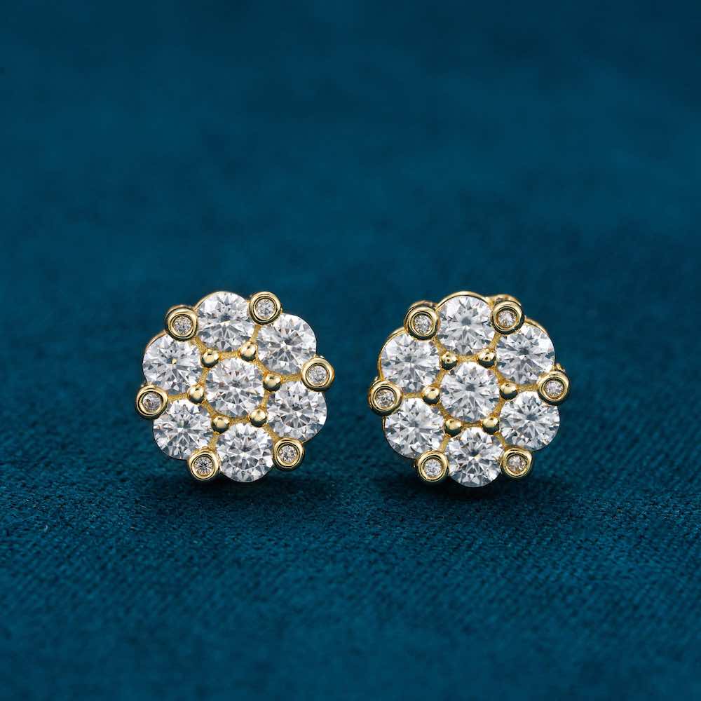 Diamond Flower Cluster Stud Earrings 14K Gold | 10MM、mySite、hinf8tx79