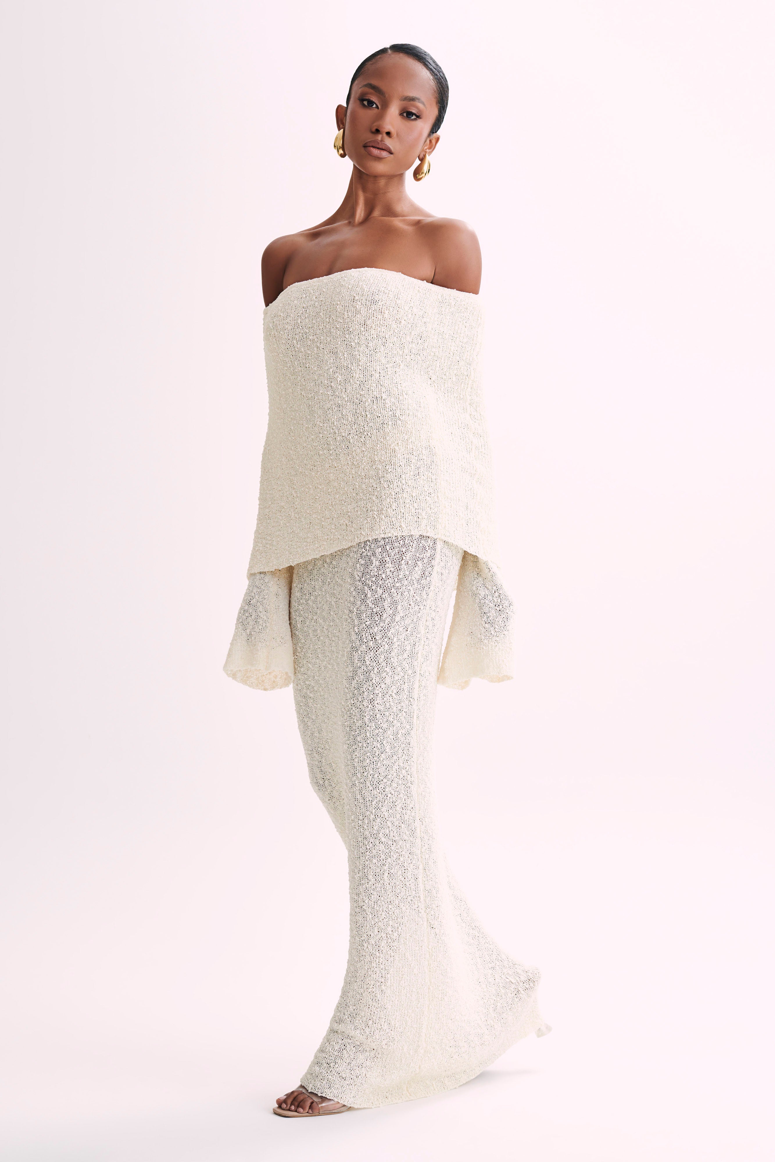 Marisol Off Shoulder Boucle Maxi Dress - Ivory、mySite、solidvoid