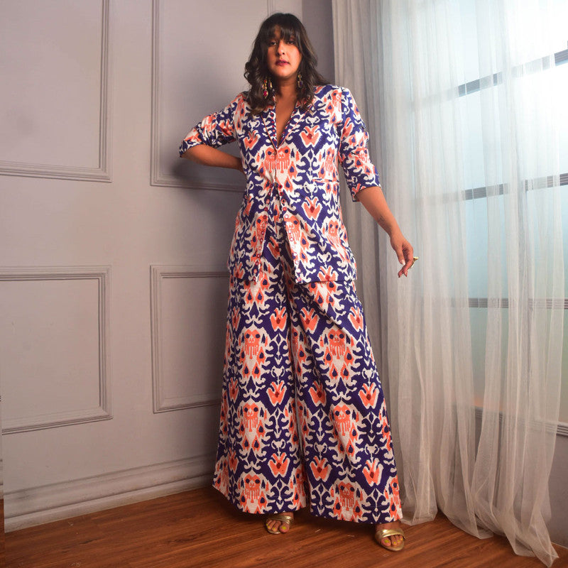 Cotton Flared Pant For Women | Block Print | Blue、mySite、camillekostekn