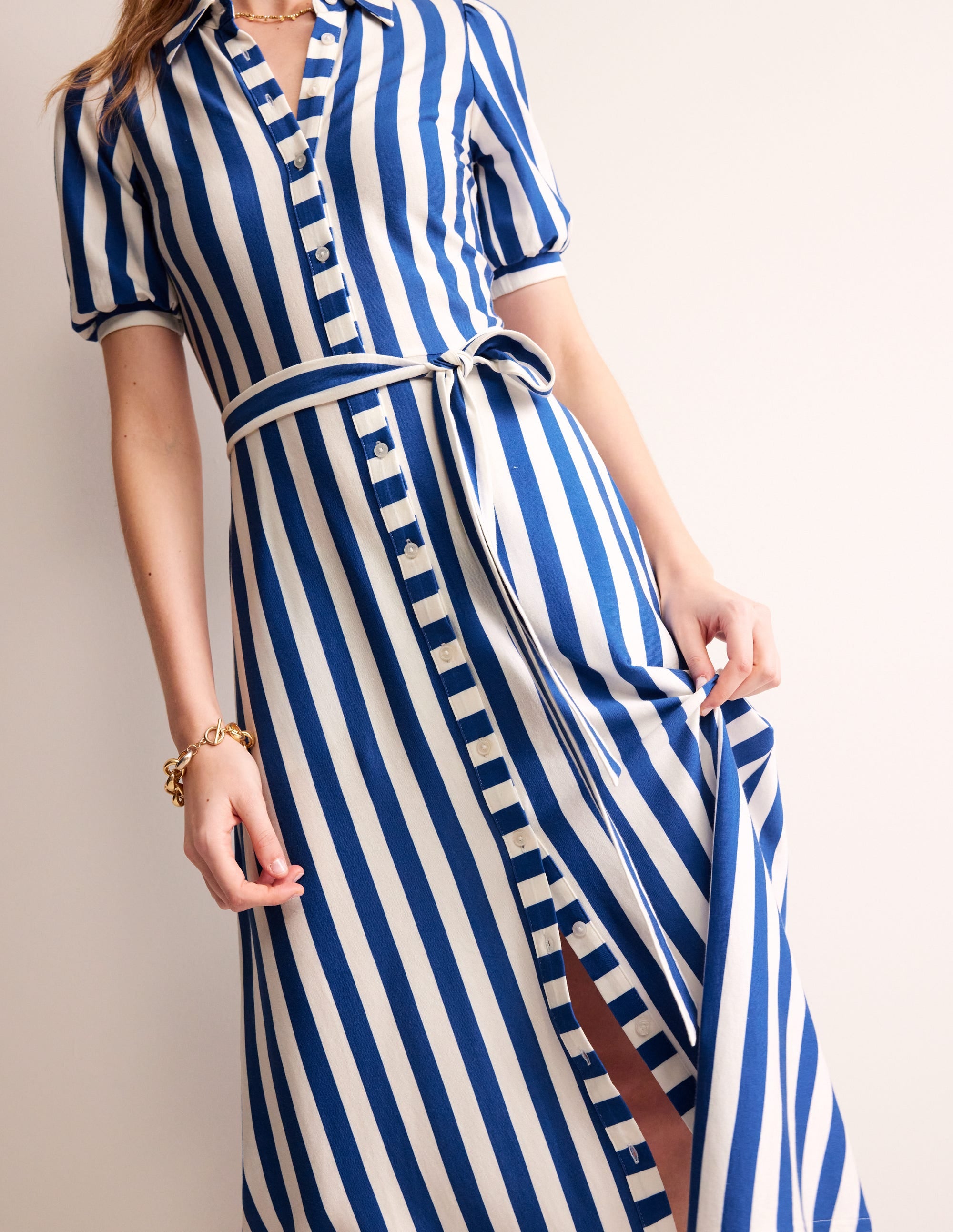 Libby Jersey Midi Shirt Dress-Blue, Ivory Stripe、mySite、ashleygrahame