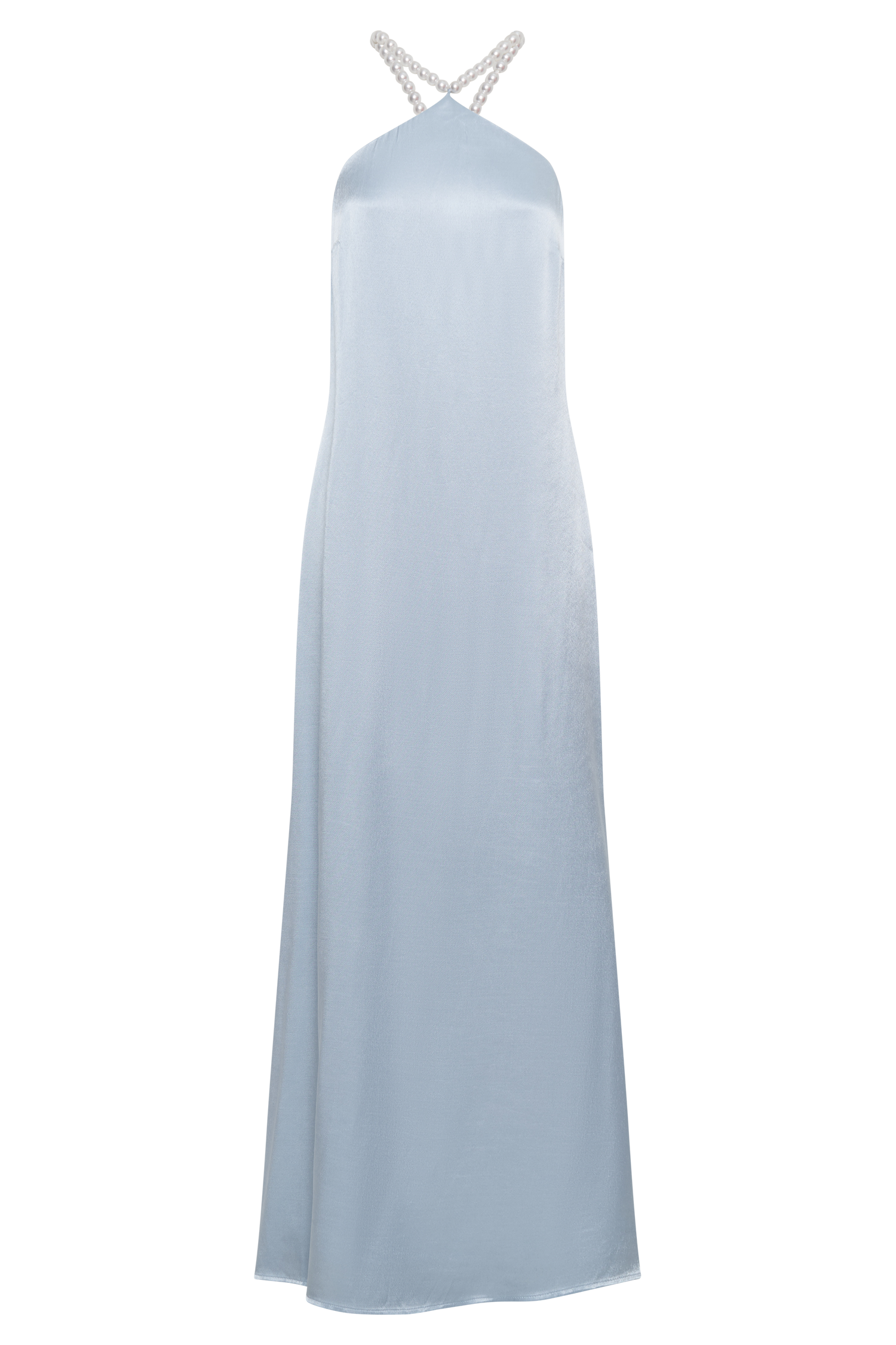 Blanche Satin Pearl Halter Maxi Dress - Cornflower Blue、mySite、solidvoid