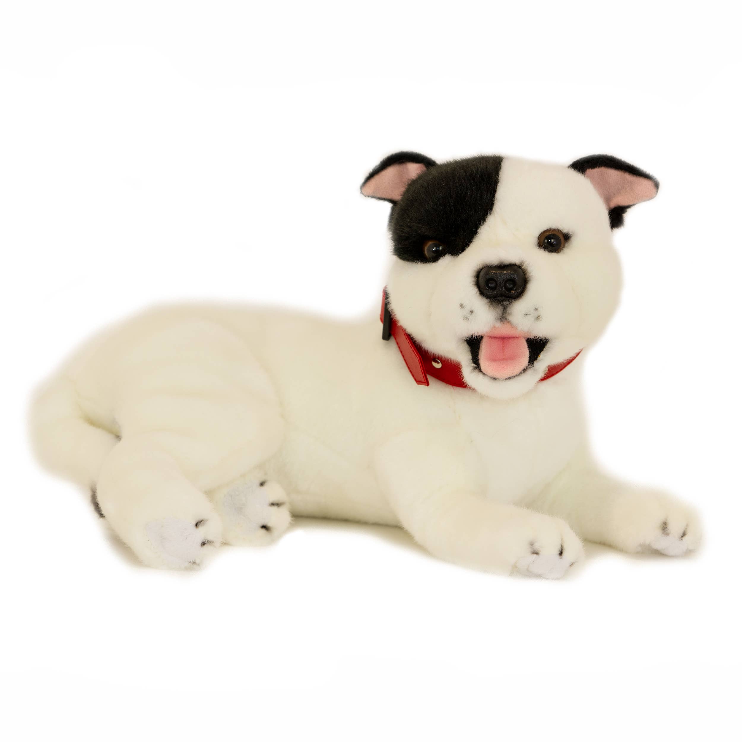 Realistic White Staffordshire Bull Terrier with Black Patch Plushie Size 35cm/13.75、mySite、g9winljtr