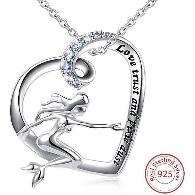 Mermaid in a Heart Necklace Love, Trust and Pixie Dust Sterling Silver with Blue CZ、mySite、g9winljtr