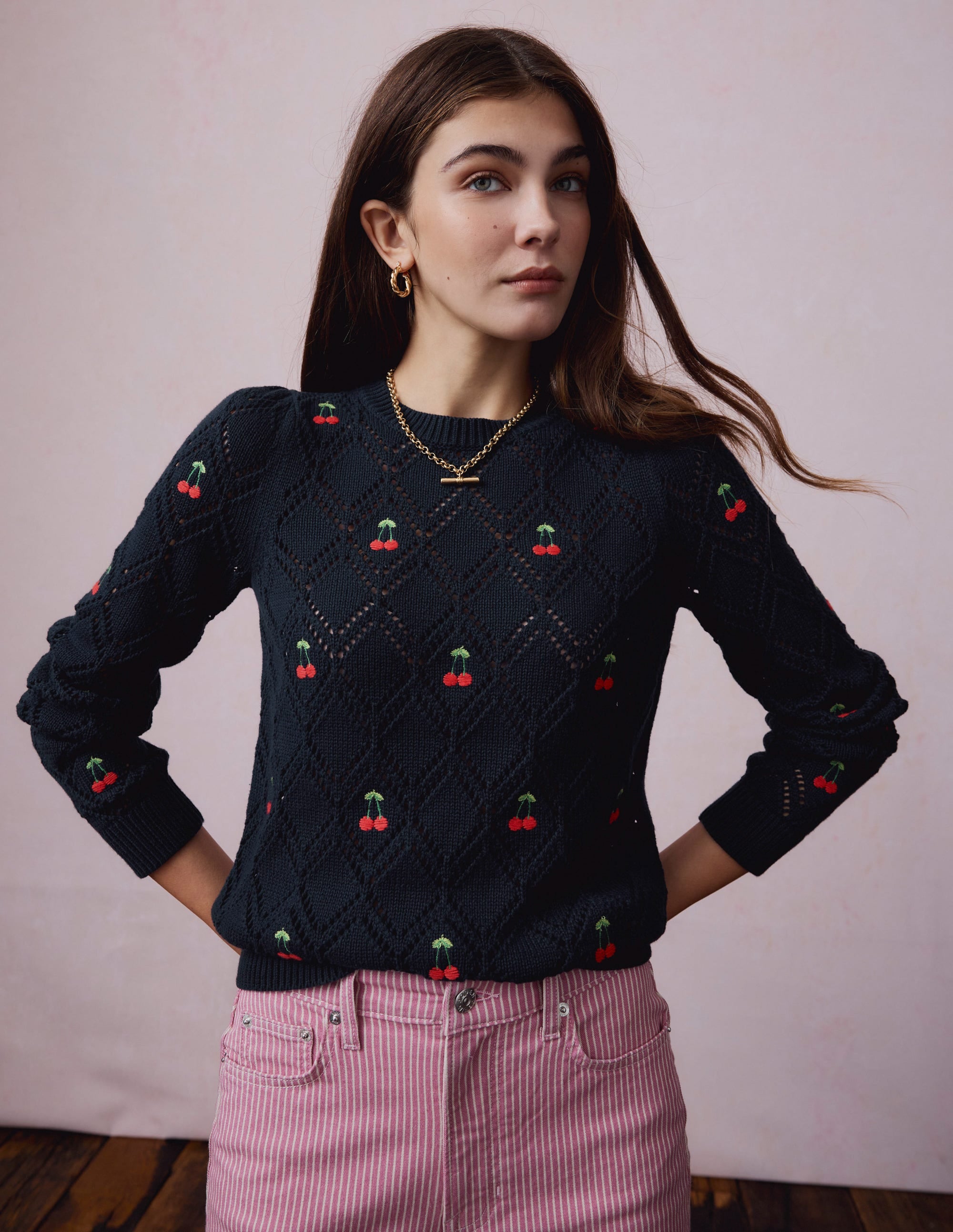  Enid Embroidered Sweater-Navy, Cherries、mySite、ashleygrahame