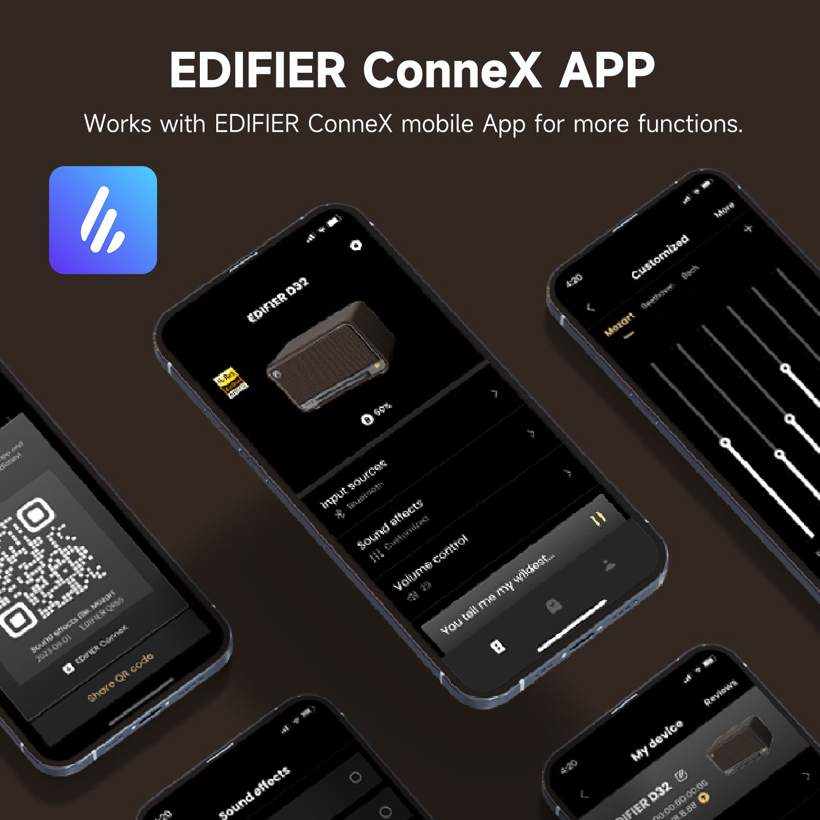 Edifier Tabletop Bluetooth Speakers Portable Wireless Speaker Wi-Fi Bluetooth Compatible AirPlay2 (Black Walnut)、mySite、camillekostekn