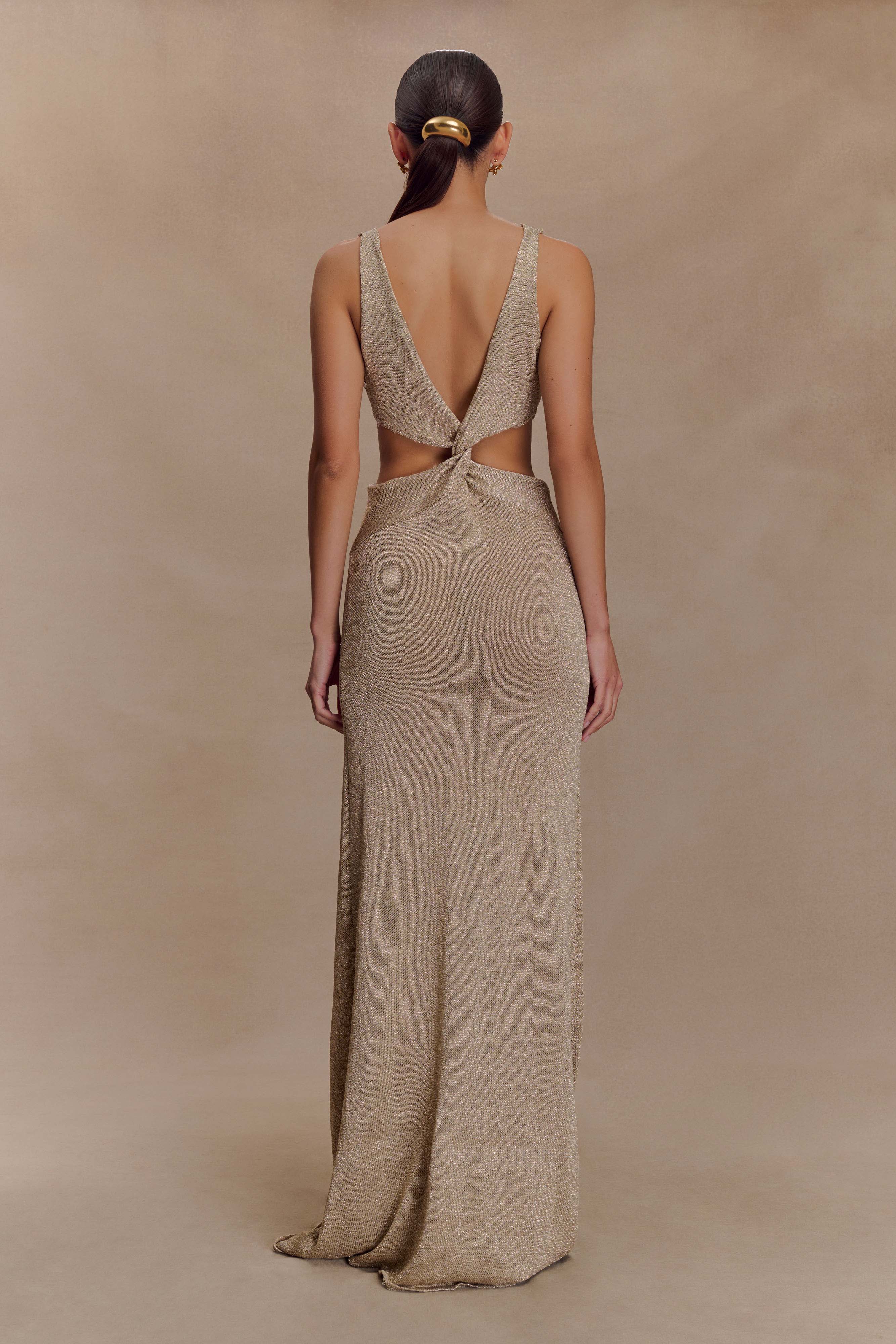Gracelyn Twisted Metallic Knit Maxi Dress - Gold、mySite、solidvoid