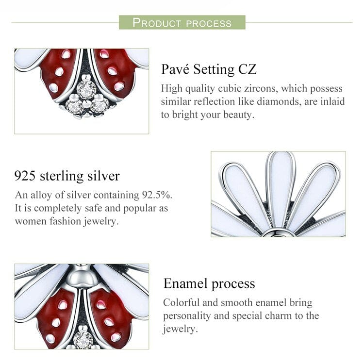 Ladybug on a Daisy Sterling Silver Ring, Earrings, Charm、mySite、g9winljtr